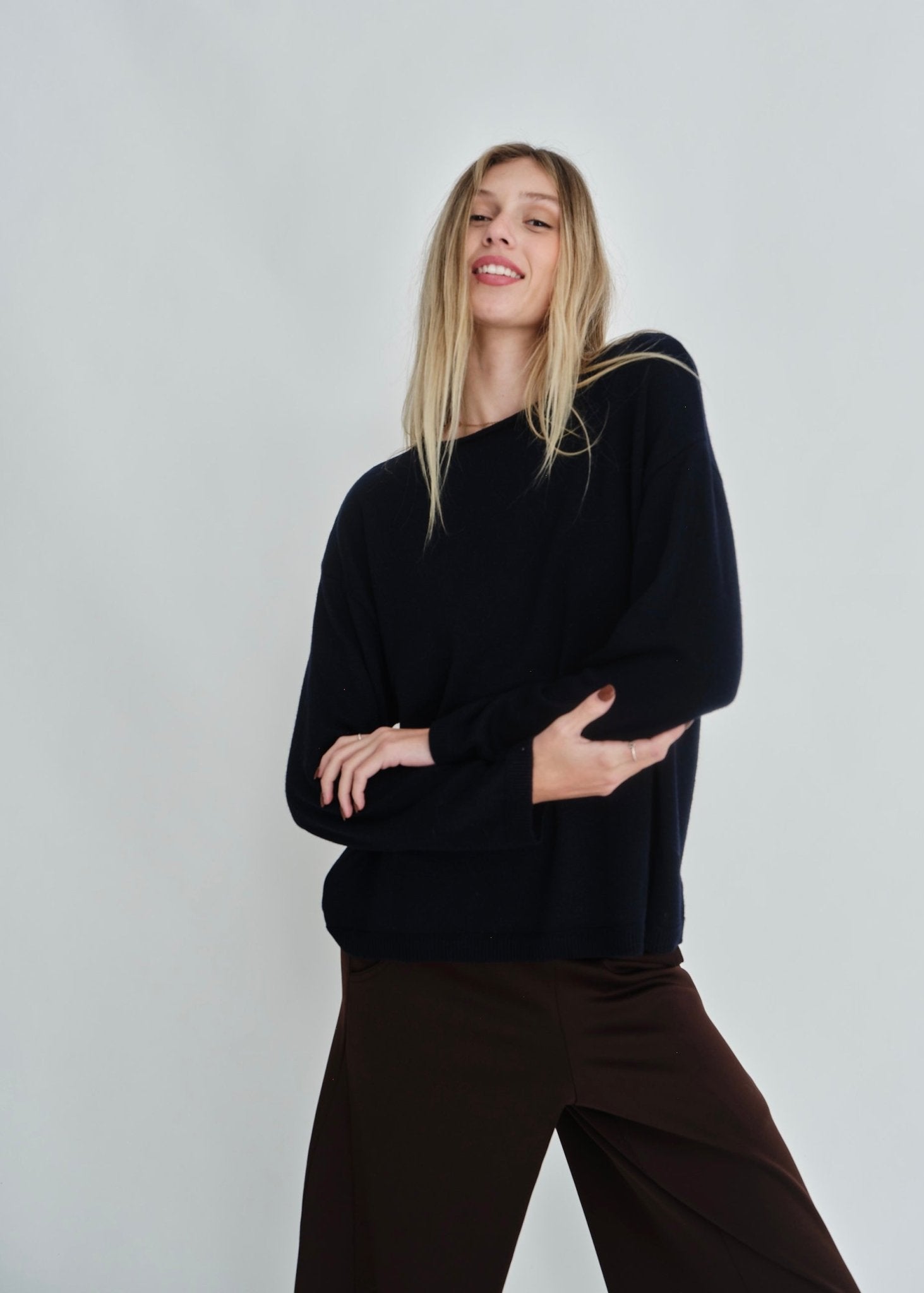 View our D’aliso Fine Gauge Boxy Knit In Navy - by Tribute Store