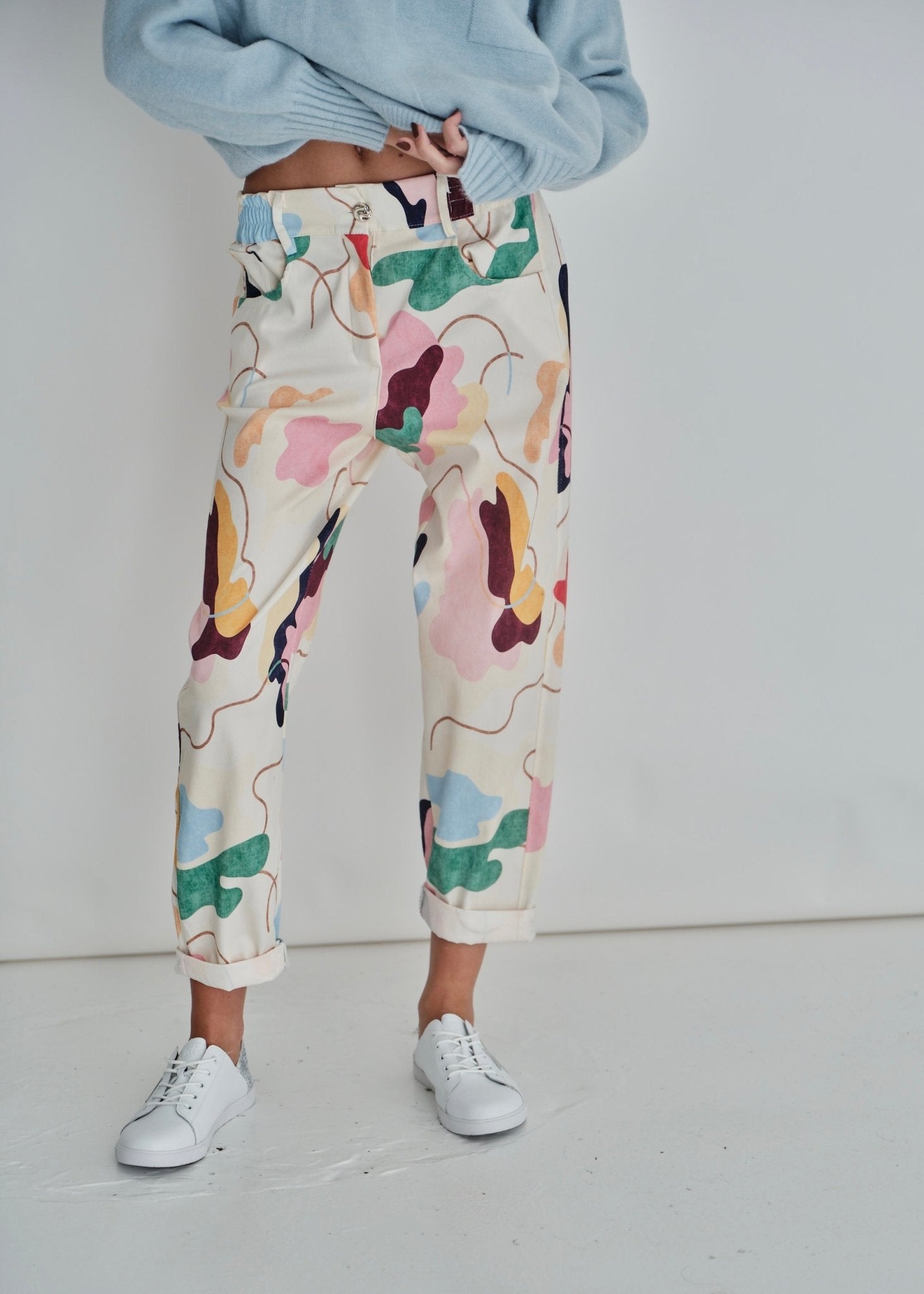 View our Deco Italian Cotton Joggers with Paint Motif In Cream - by Tribute Store
