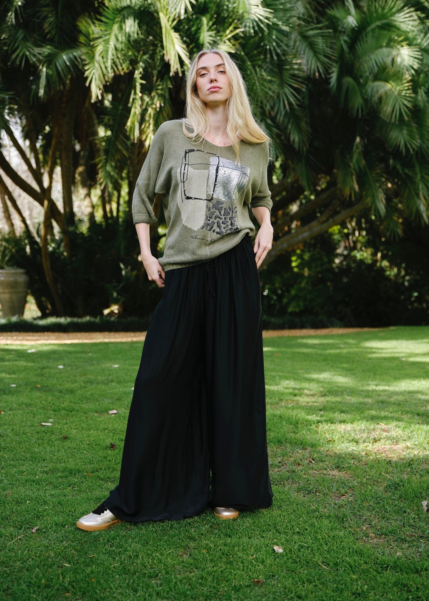 View our Deco Italian Graphic Knit in Taupe Khaki - by Tribute Store