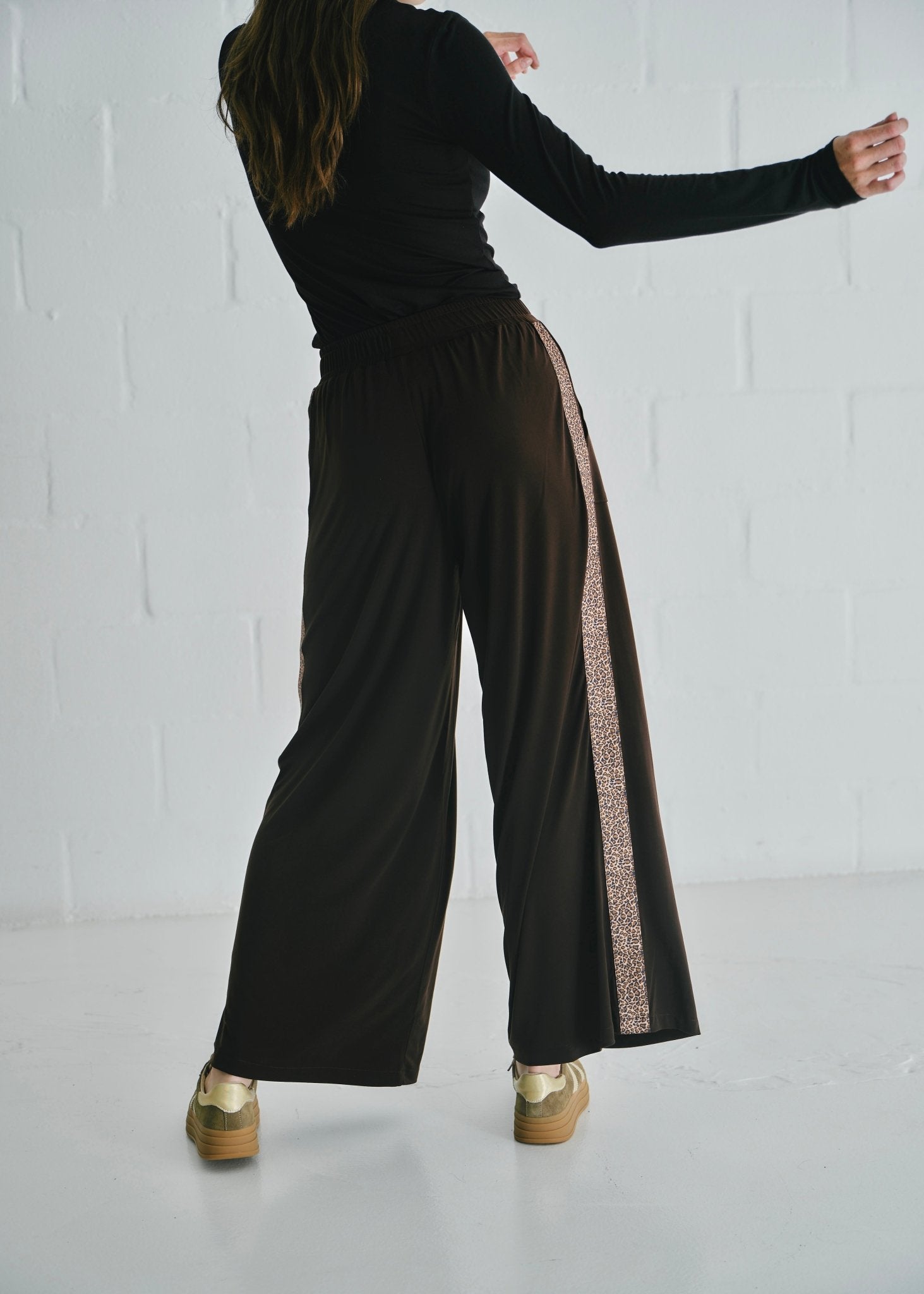 View our Ella Wide Leg Pants In Brown With Animal Print - by Tribute Store