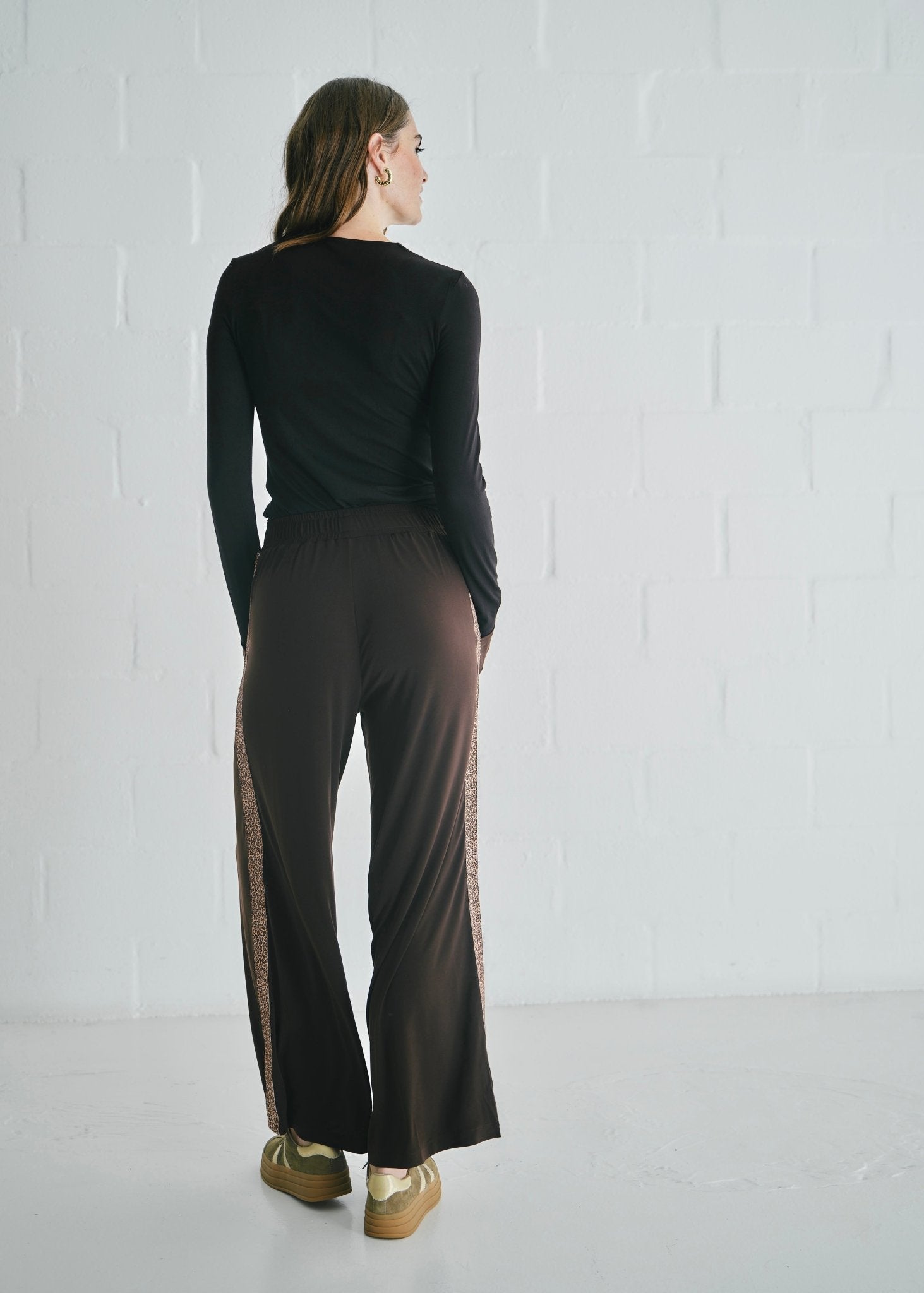 View our Ella Wide Leg Pants In Brown With Animal Print - by Tribute Store