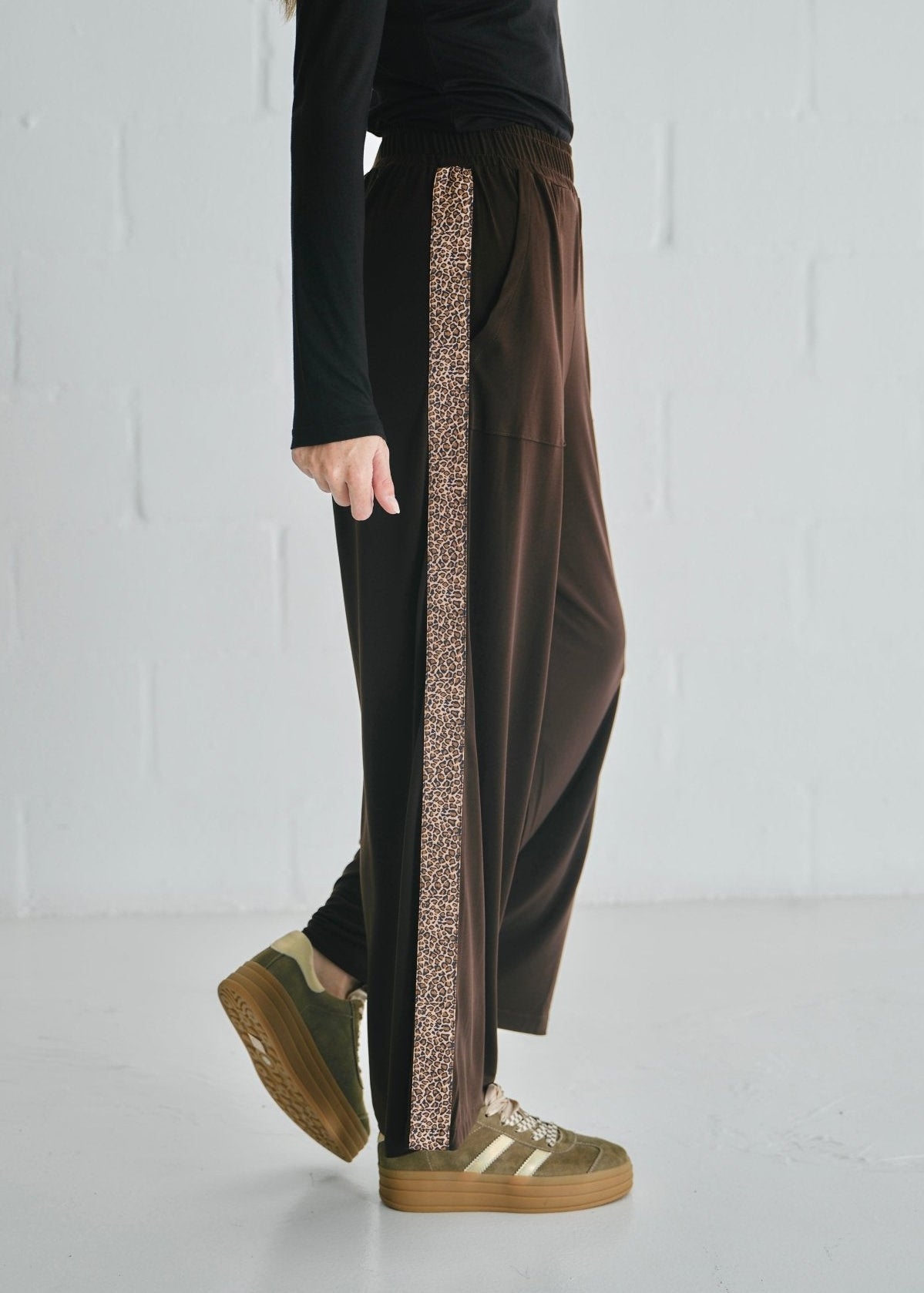 View our Ella Wide Leg Pants In Brown With Animal Print - by Tribute Store