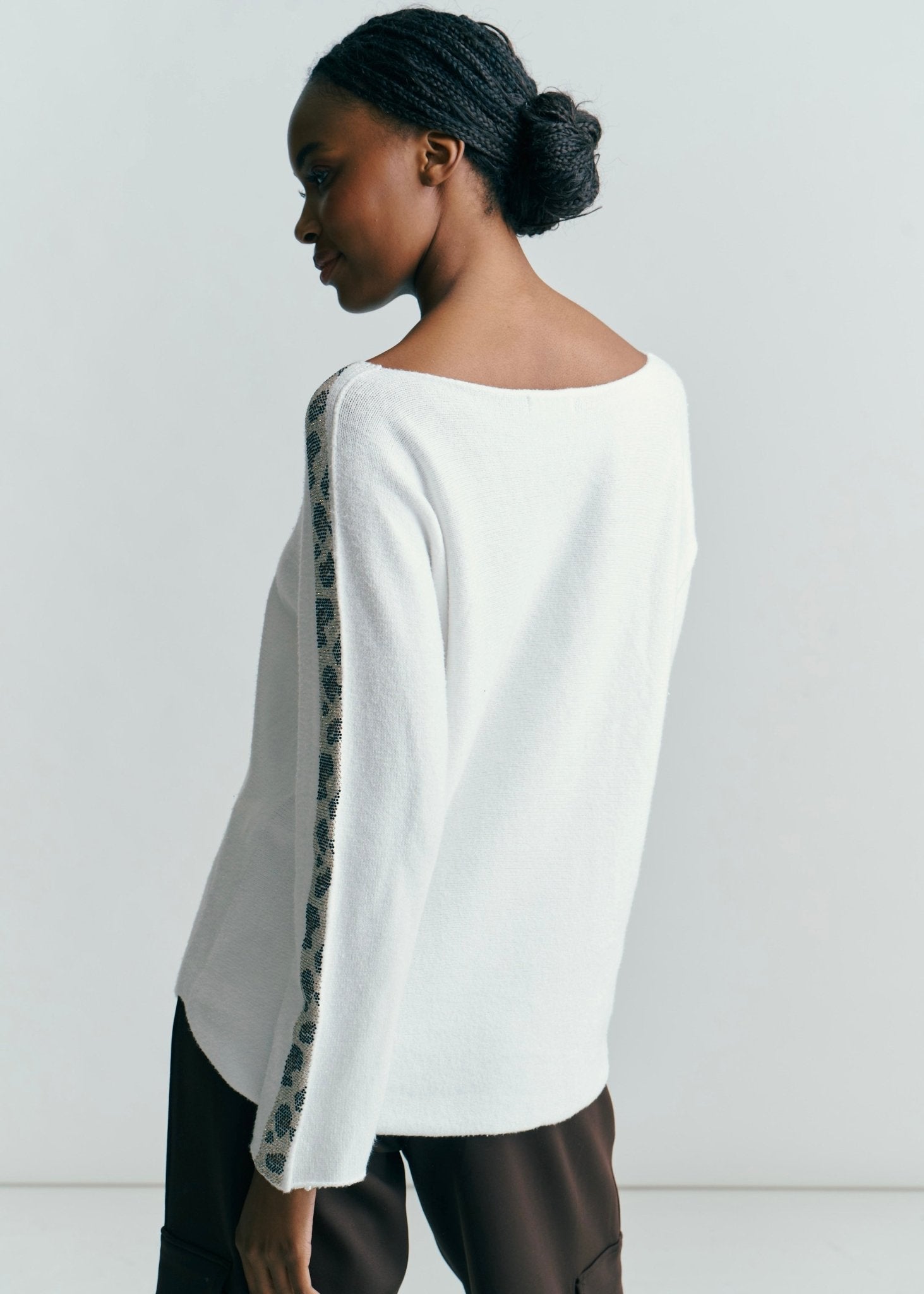 View our Elsa White Knit With Side Bling V Neck Sweater - by Tribute Store