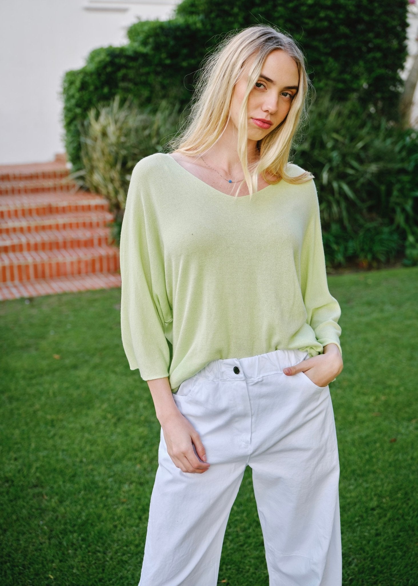 View our Emily Italian Modal Blend Batwing Knit in Lime Green - by Tribute Store