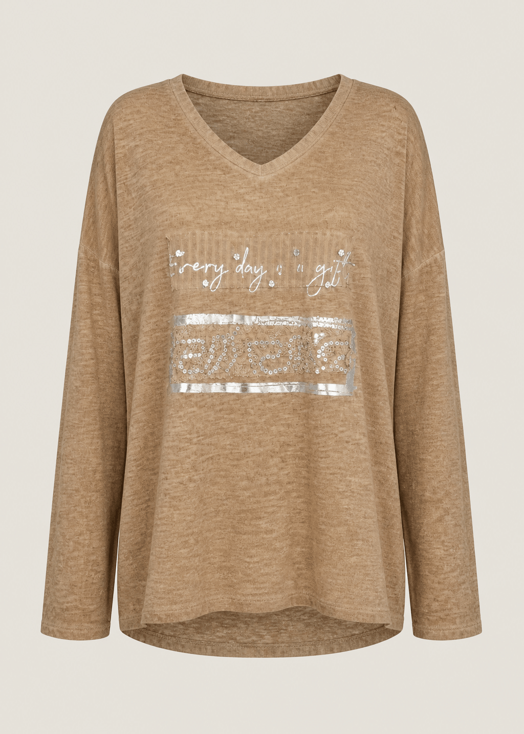 View our Everyday A Gift V-neck In Cappuccino - by Tribute Store