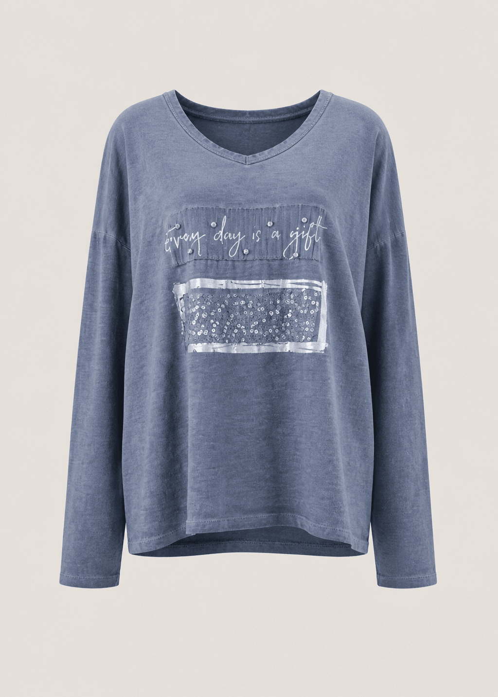 View our Everyday A Gift V-neck In Denim - by Tribute Store