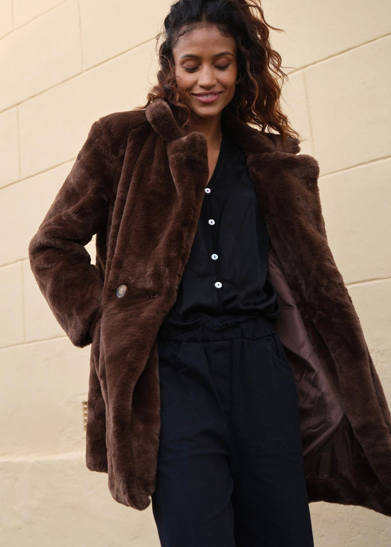 View our Faux Fur Jacket In Chocolate - by Tribute Store