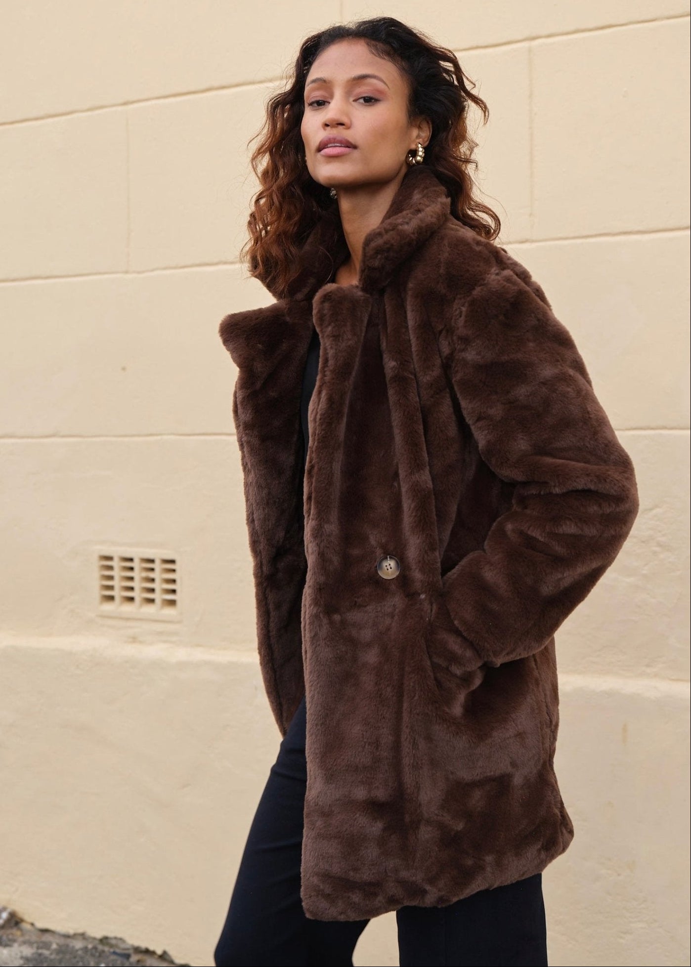 View our Faux Fur Jacket In Chocolate - by Tribute Store