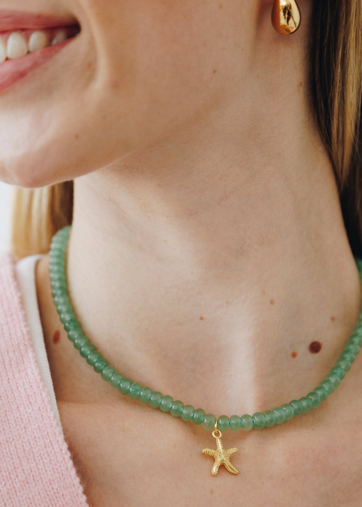 View our Fizzer green Aventurine Starfish Stone Necklace - by Tribute Store