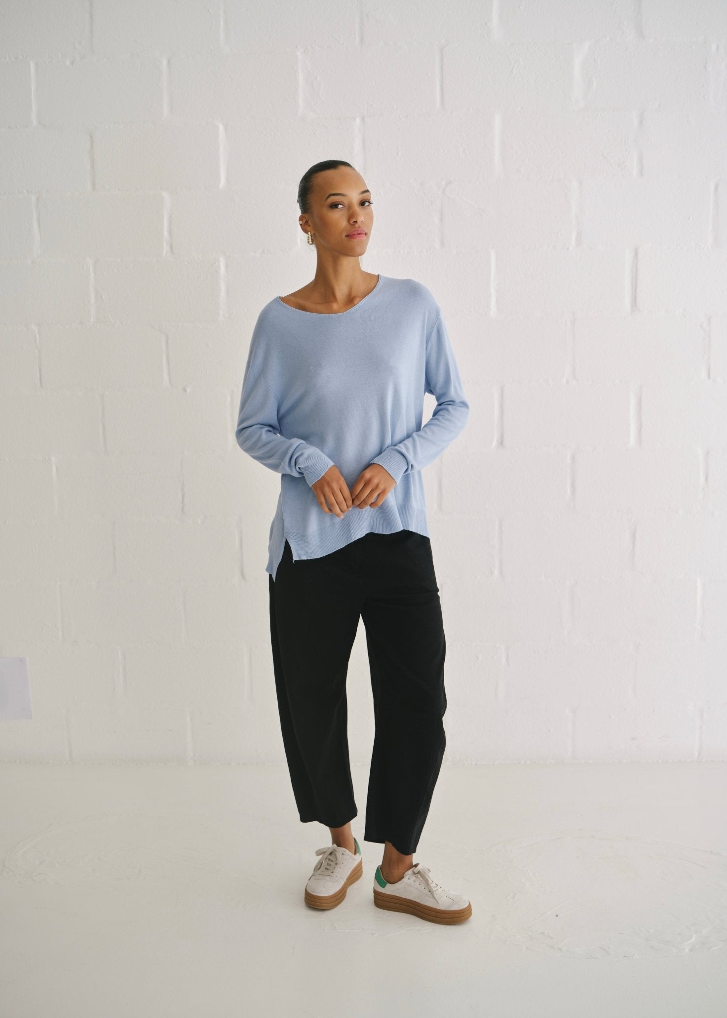 View our Florence Italian Oversized V Neck Knit In Jean Blue - by Tribute Store