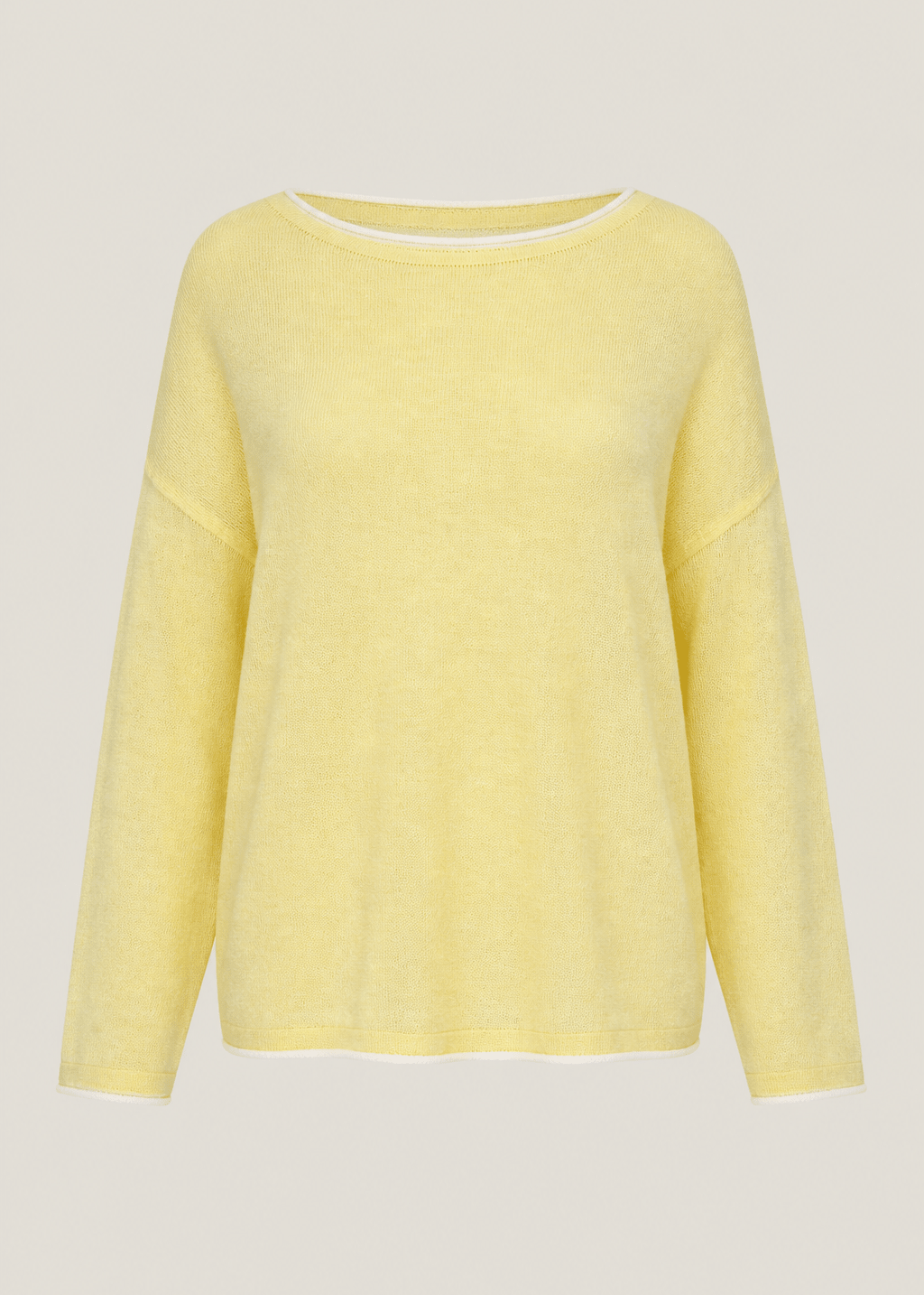View our Gallery Italian Cotton Blend Crew Neck Knit with Border In Yellow - by Tribute Store