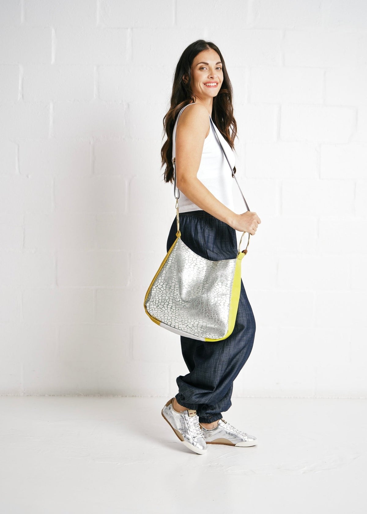 View our Genuine Leather Slouchy Shoulder Bag In Silver - by Tribute Store