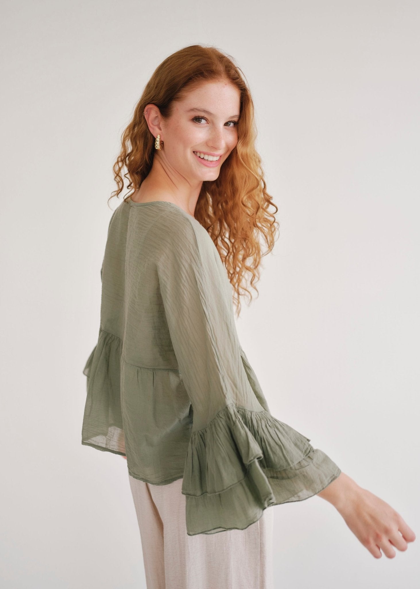 View our Gia Italian Cotton Boho Blouse In Khaki - by Tribute Store