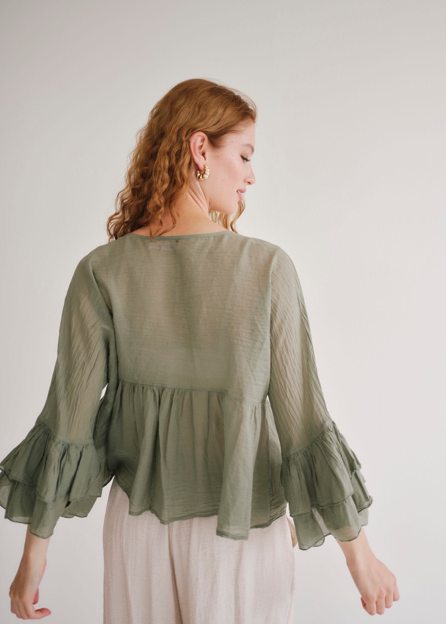 View our Gia Italian Cotton Boho Blouse In Khaki - by Tribute Store