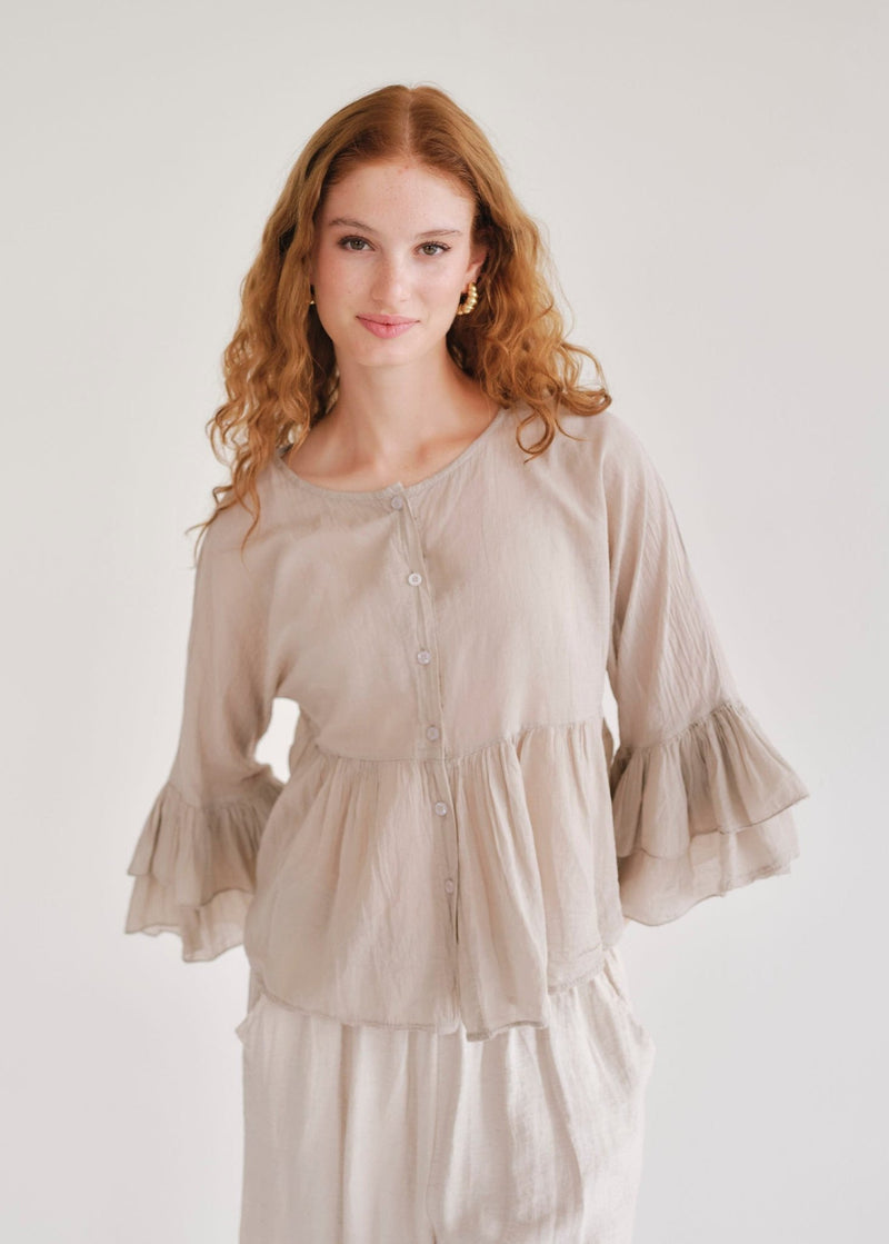 View our Gia Italian Cotton Boho Blouse In Taupe - by Tribute Store
