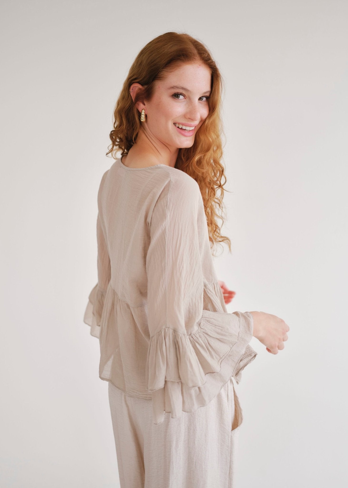 View our Gia Italian Cotton Boho Blouse In Taupe - by Tribute Store