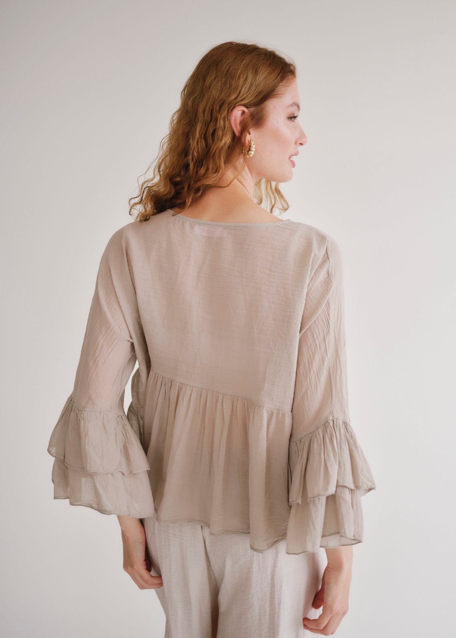 View our Gia Italian Cotton Boho Blouse In Taupe - by Tribute Store