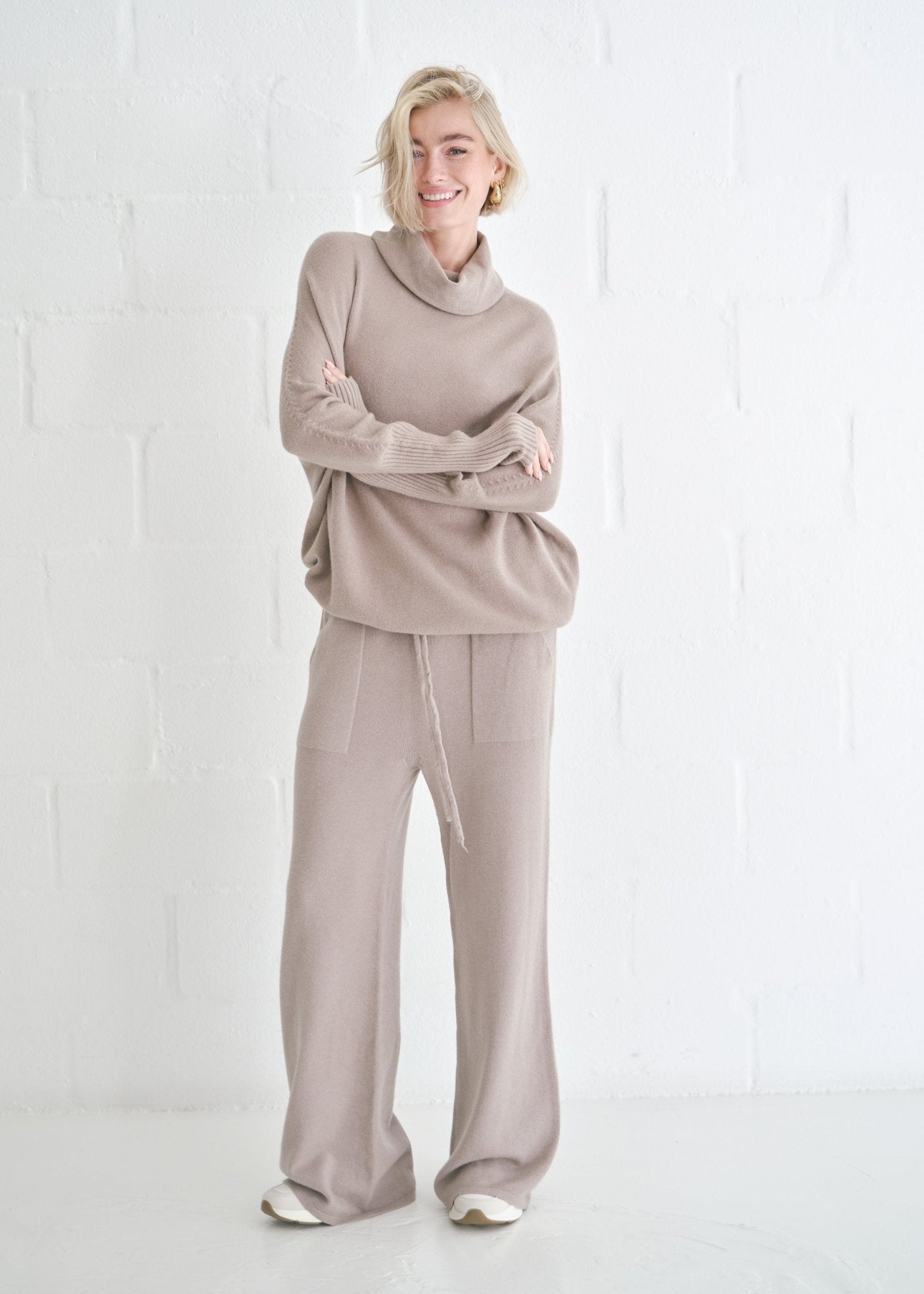 View our Giulia Italian Knitted Palazzo Pants In Taupe - by Tribute Store