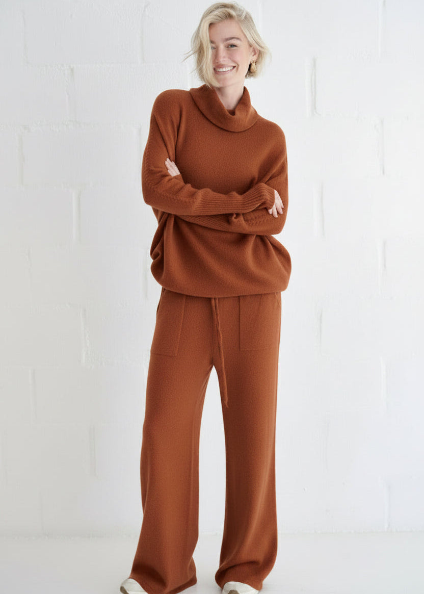 View our Giulia Italian Knitted Palazzo Pants In Taupe - by Tribute Store