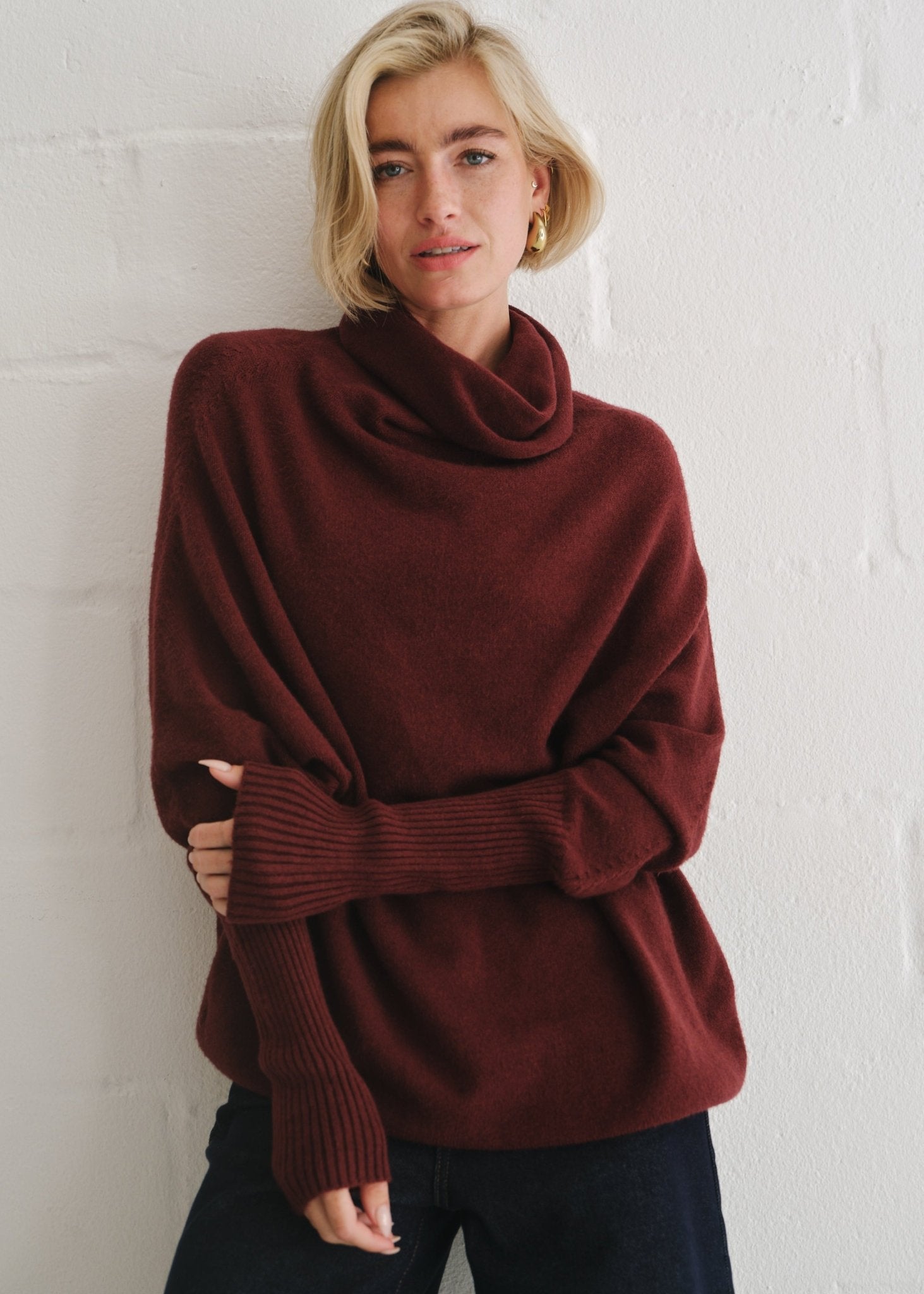 View our Giulia Italian Oversized Polo Neck In Maroon - by Tribute Store