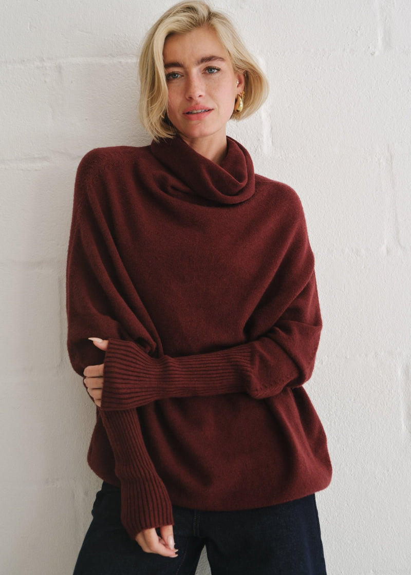 View our Giulia Italian Oversized Polo Neck In Maroon - by Tribute Store