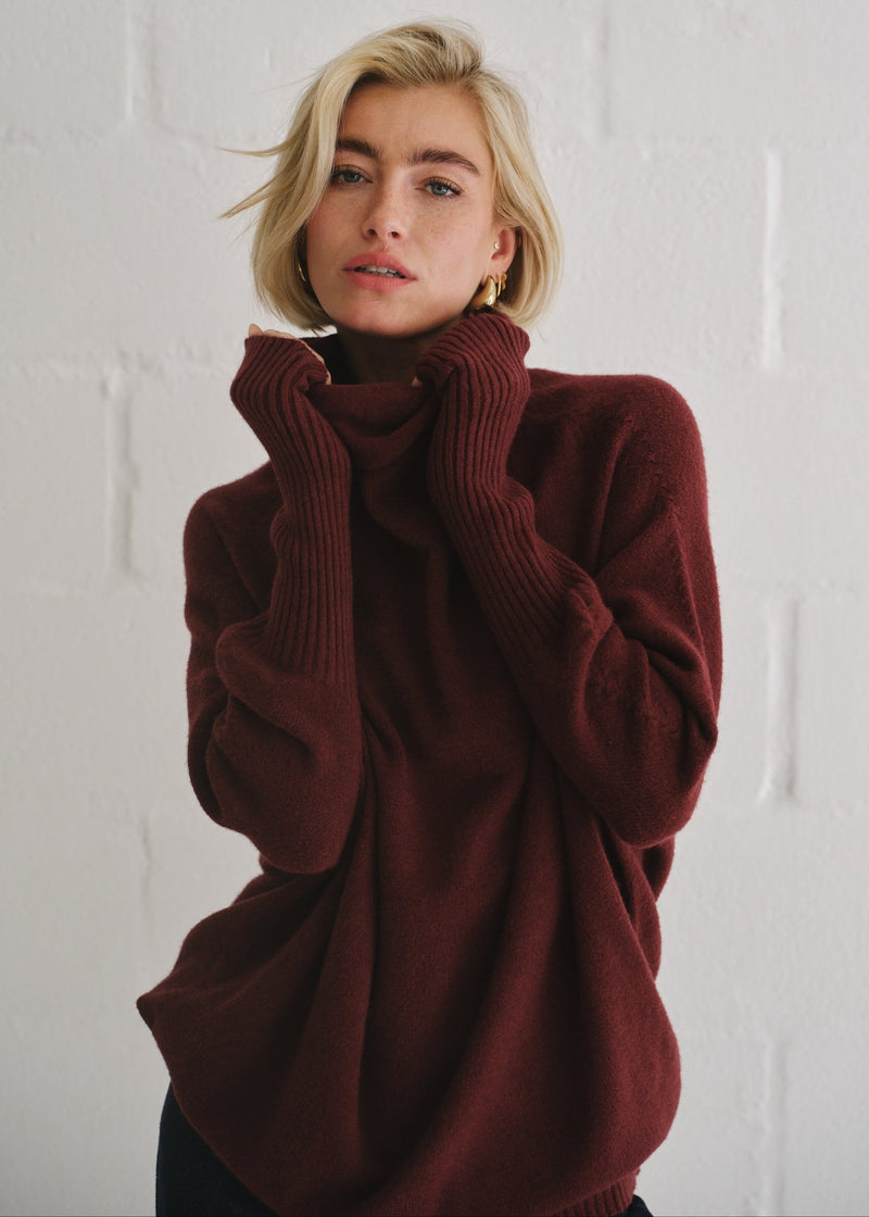 View our Giulia Italian Oversized Polo Neck In Maroon - by Tribute Store