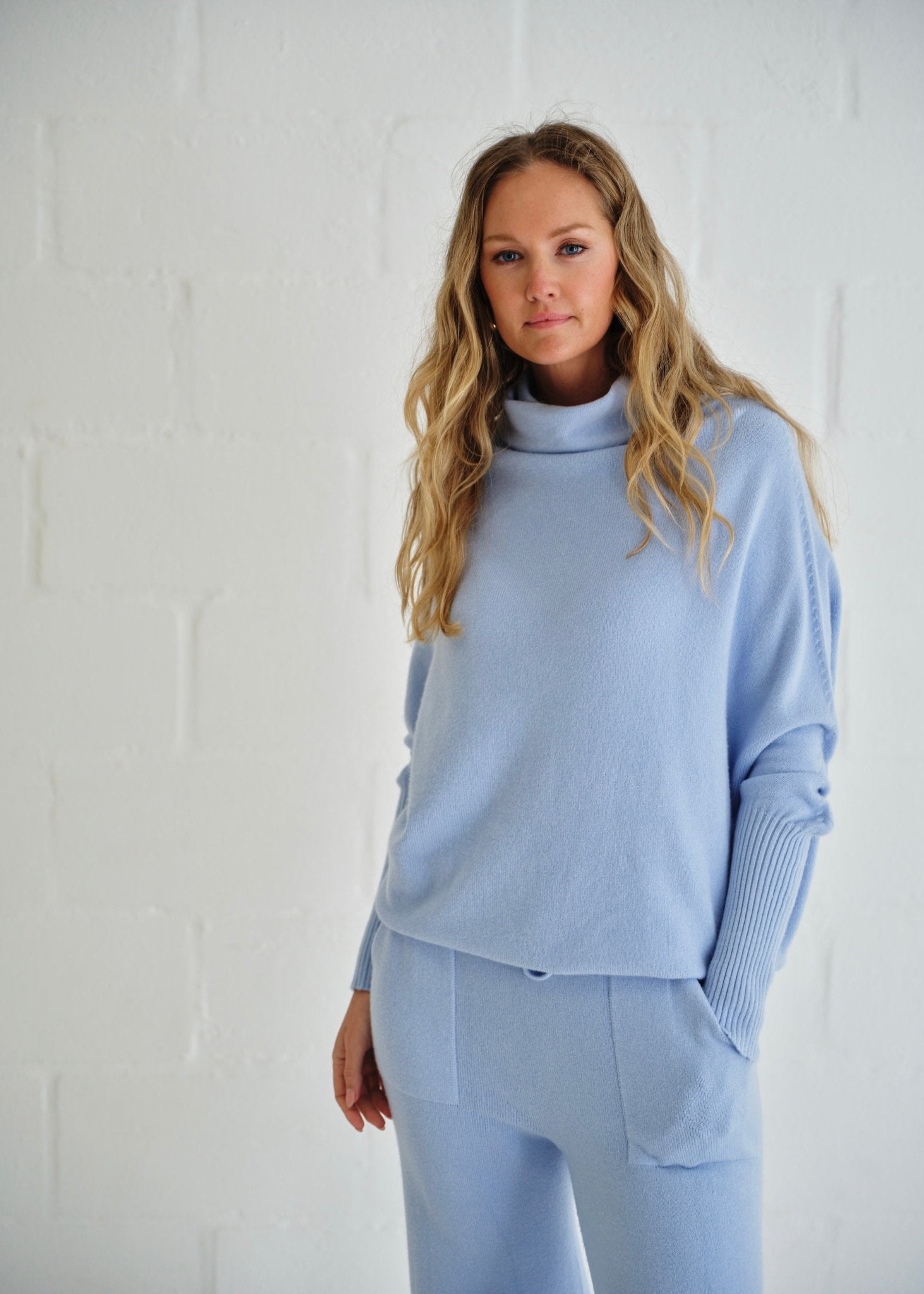 View our Giulia Italian Oversized Polo Neck In Sky Blue - by Tribute Store