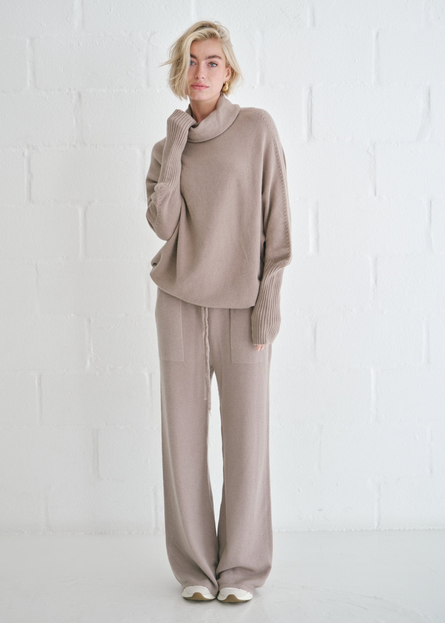 View our Giulia Italian Oversized Polo Neck In Taupe - by Tribute Store