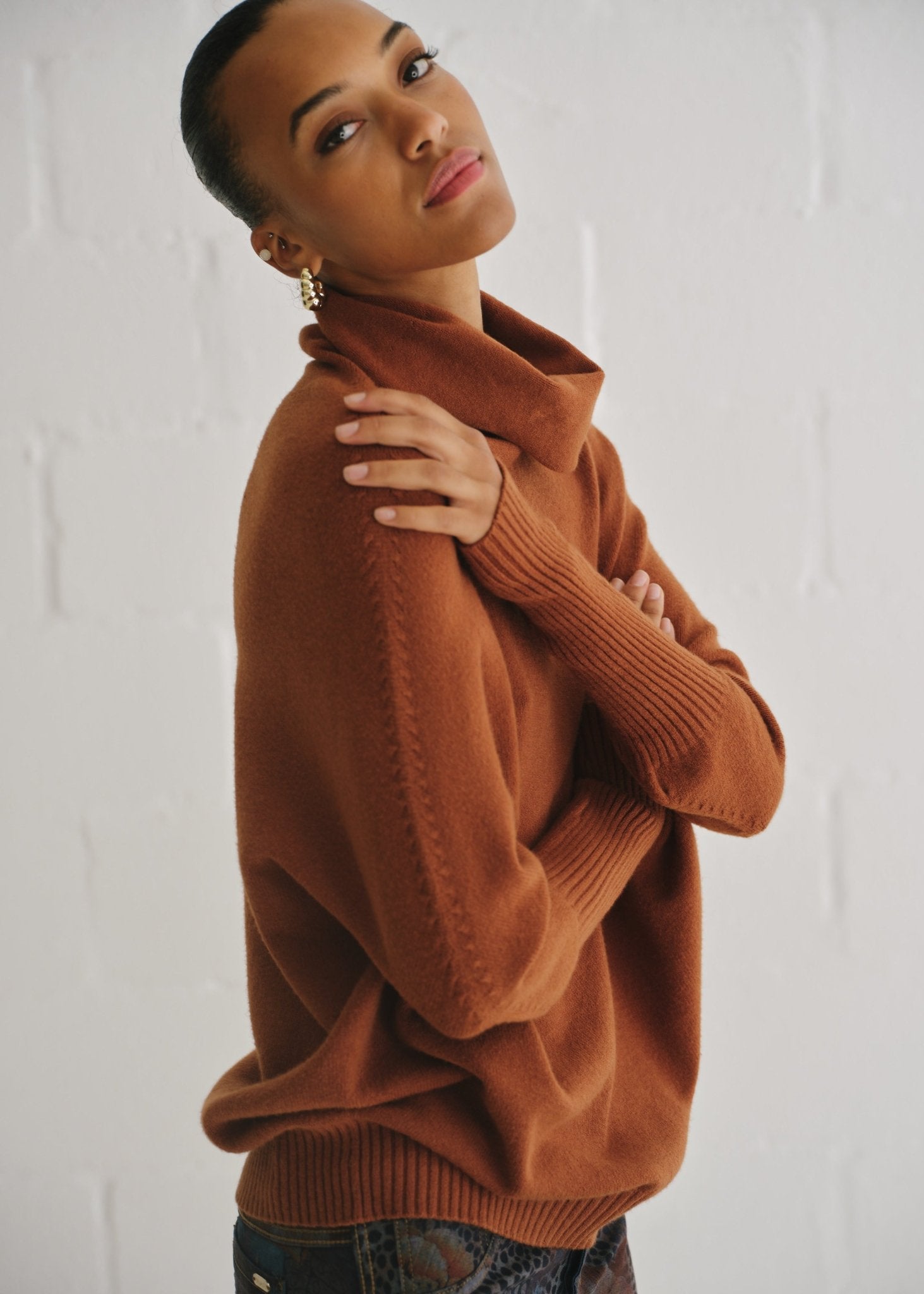 View our Giulia Italian Oversized Polo Neck In Tobacco - by Tribute Store