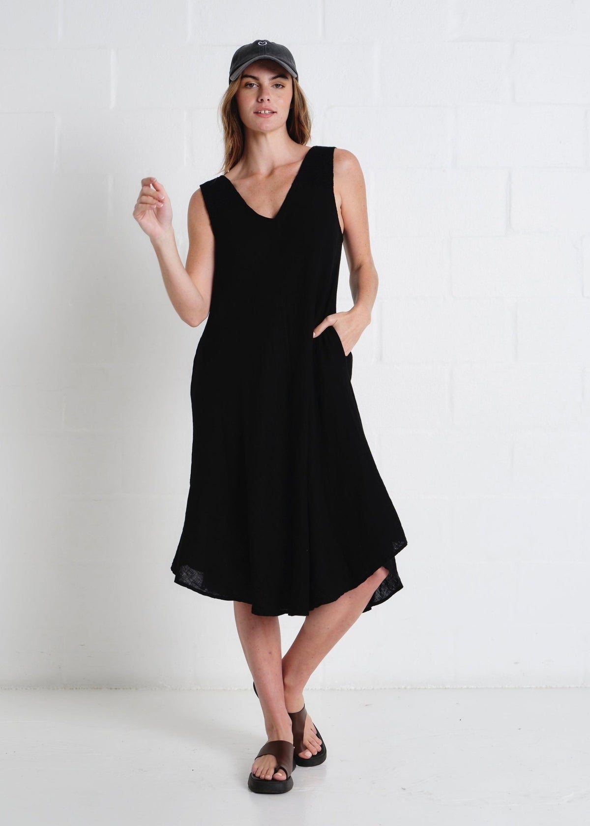 View our Guethary Italian Linen 3/4 Dress In Black - by Tribute Store