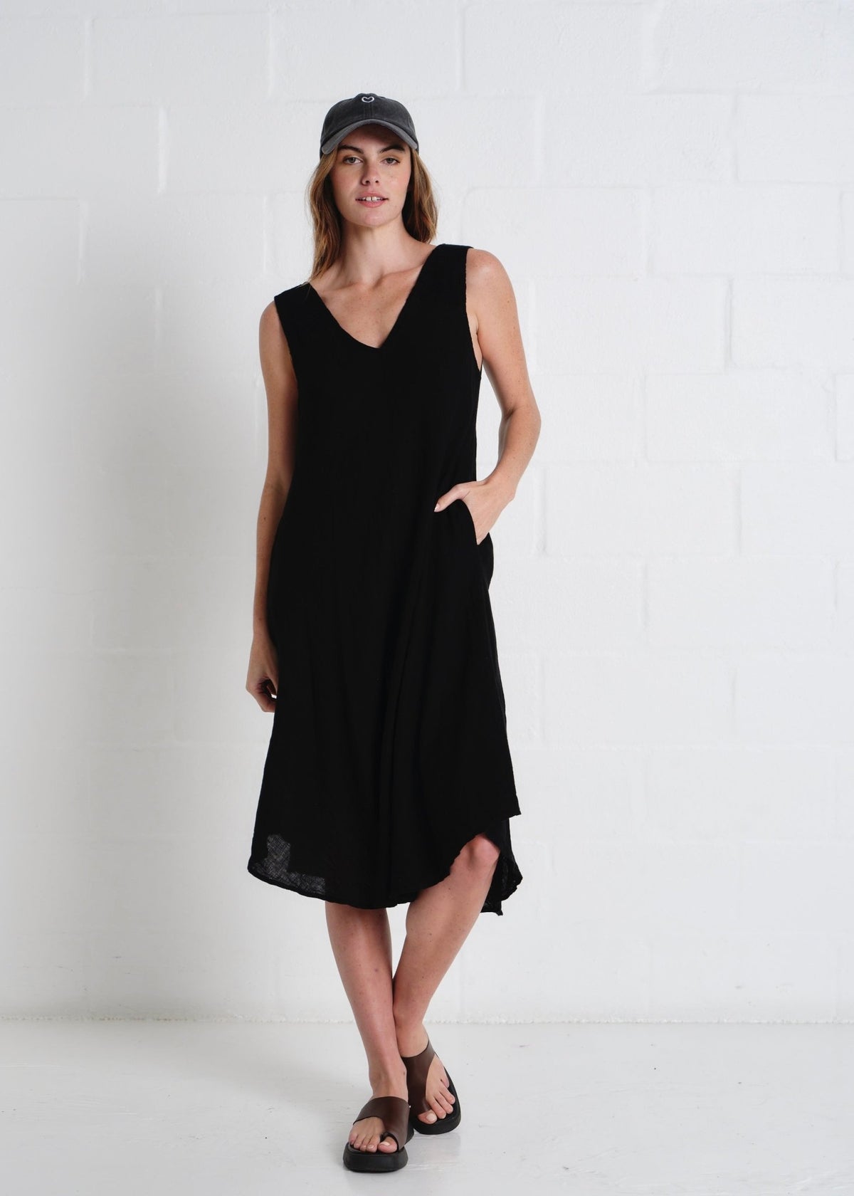 View our Guethary Italian Linen 3/4 Dress In Black - by Tribute Store