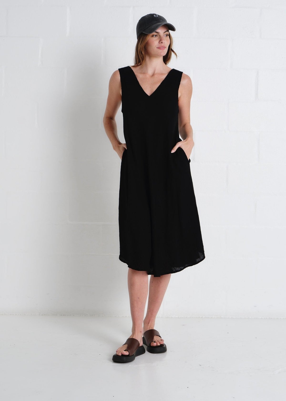 View our Guethary Italian Linen 3/4 Dress In Black - by Tribute Store