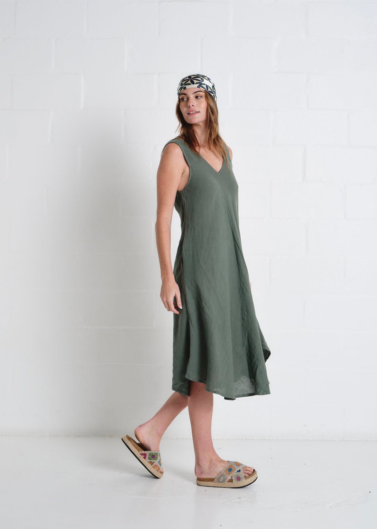View our Guethary Italian Linen 3/4 Dress In Khaki - by Tribute Store