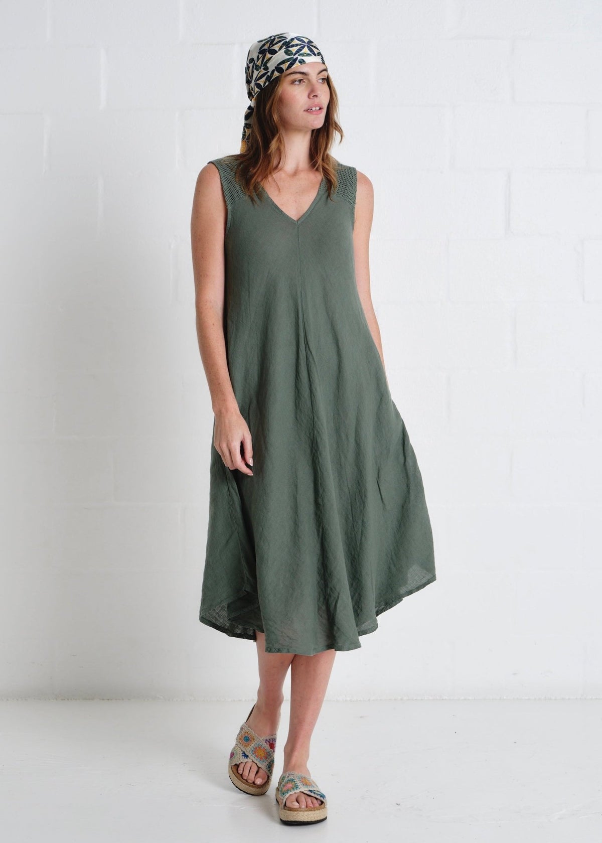 View our Guethary Italian Linen 3/4 Dress In Khaki - by Tribute Store