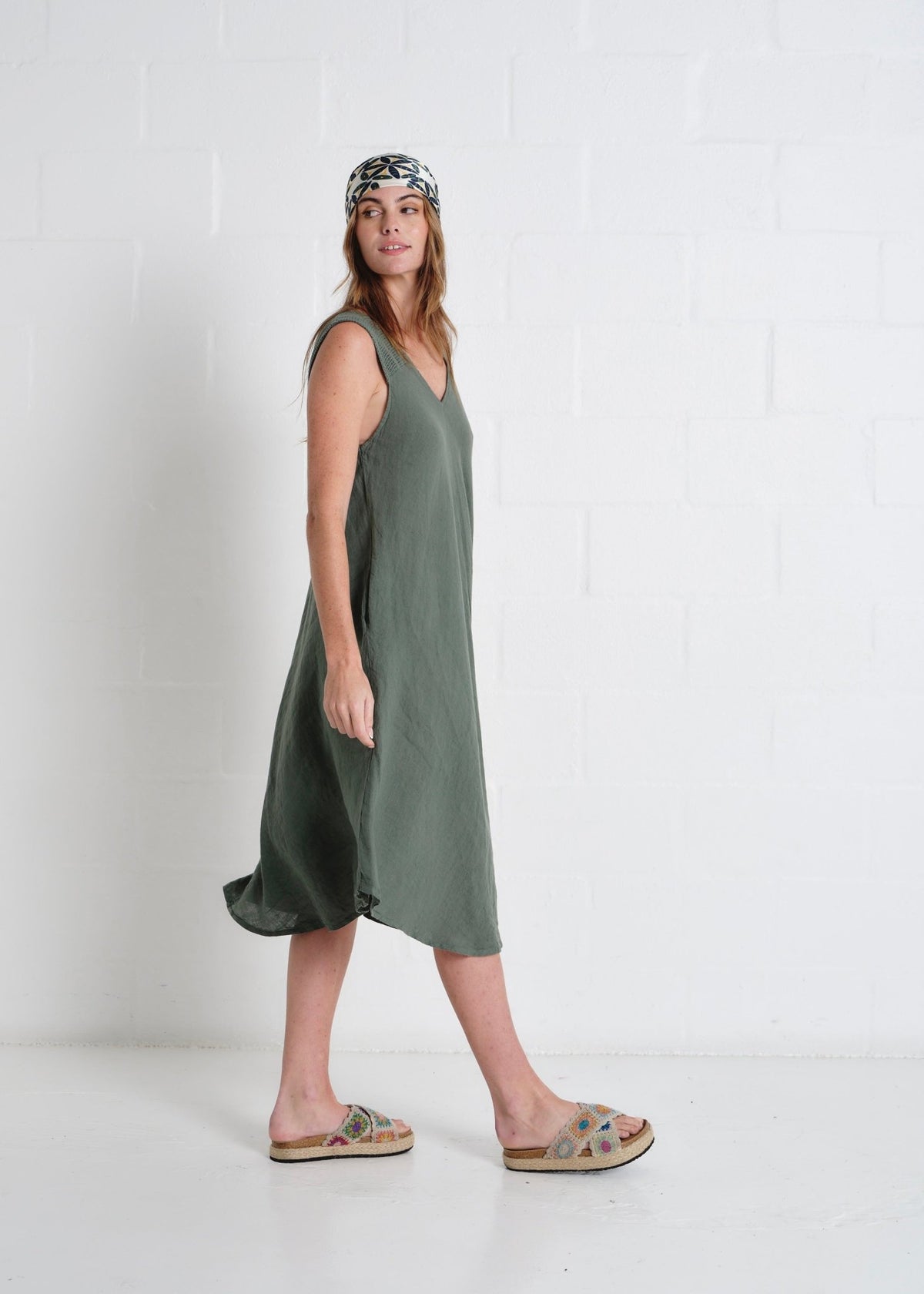 View our Guethary Italian Linen 3/4 Dress In Khaki - by Tribute Store
