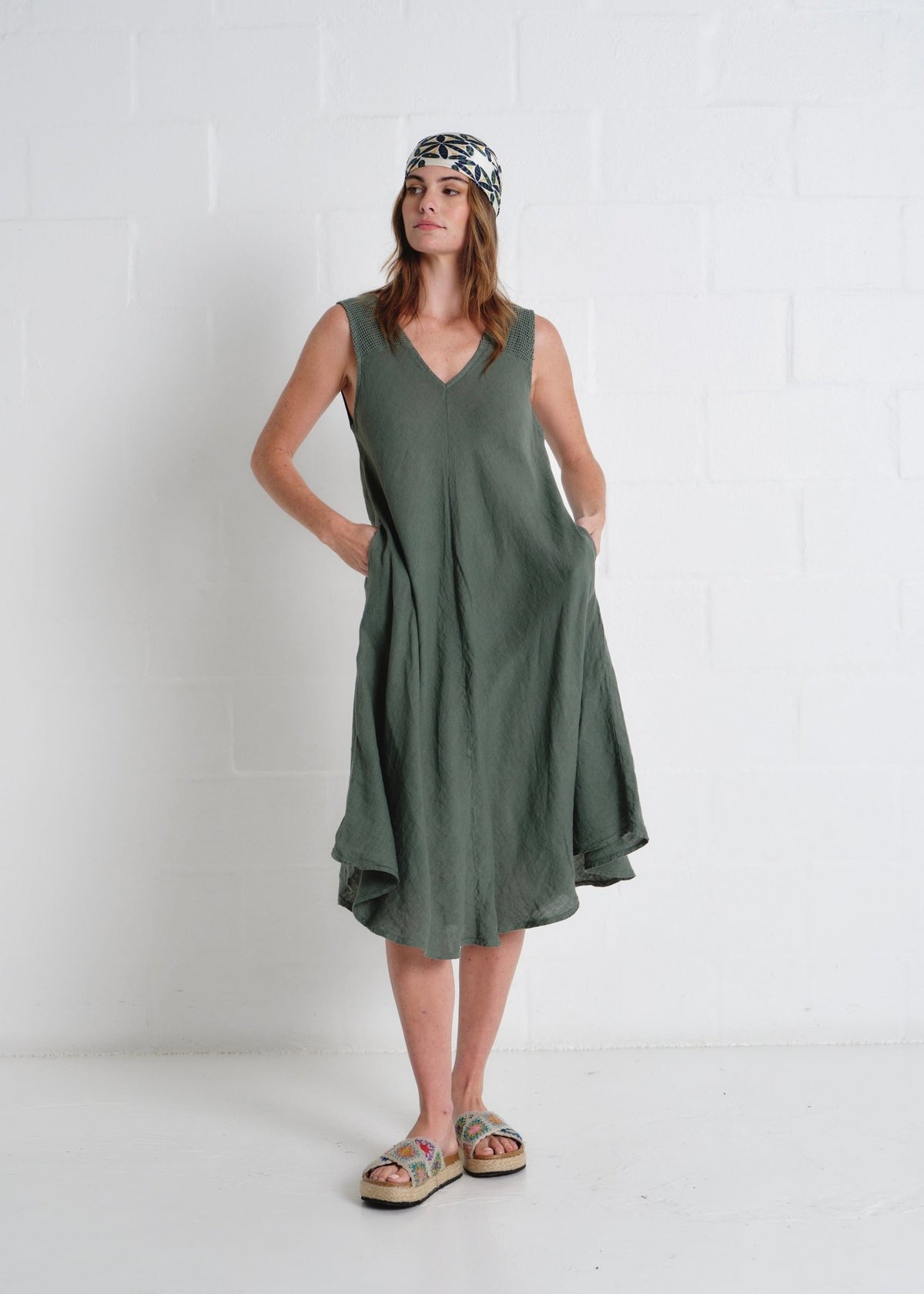 View our Guethary Italian Linen 3/4 Dress In Khaki - by Tribute Store