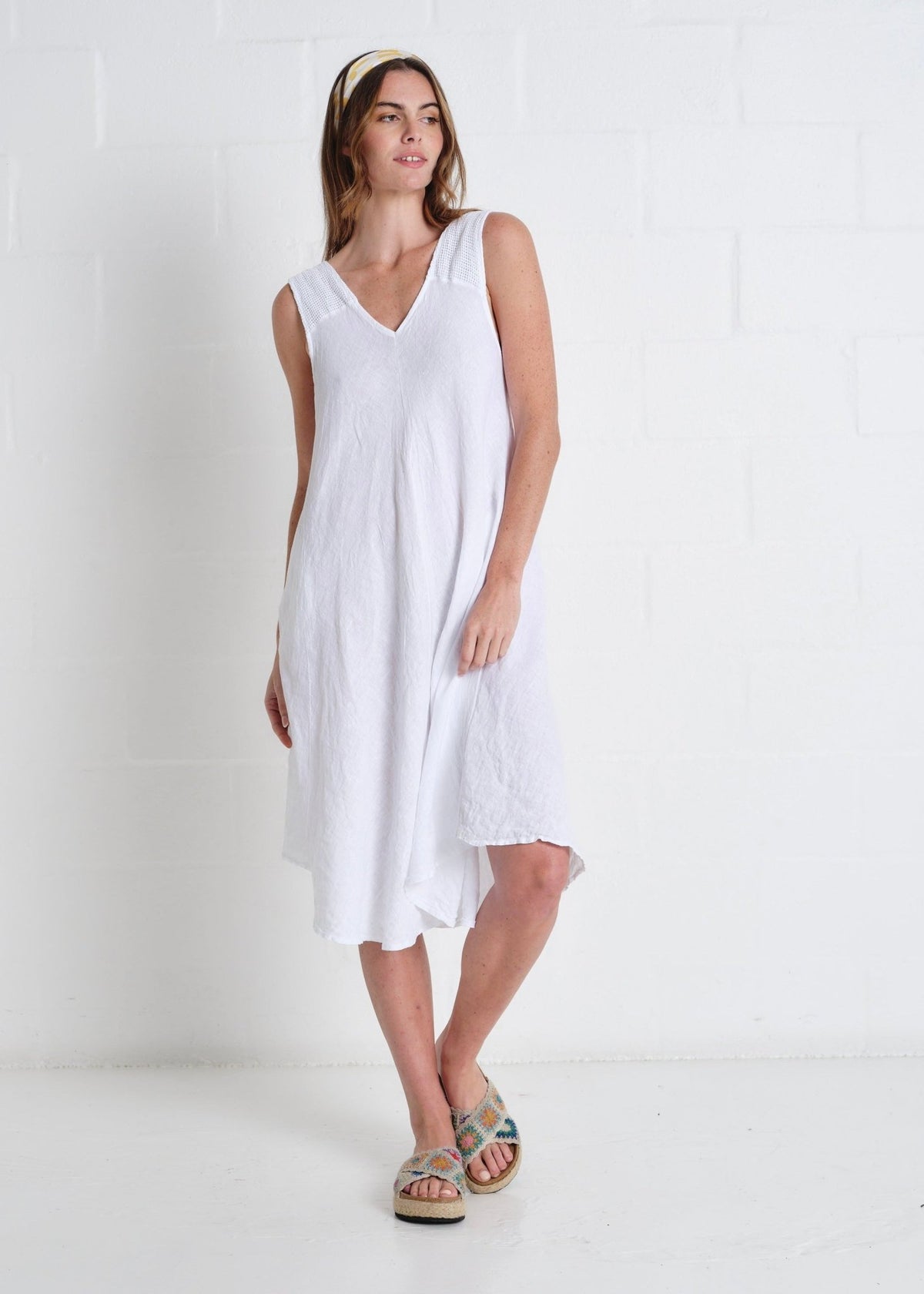 View our Guethary Italian Linen 3/4 Dress In White - by Tribute Store