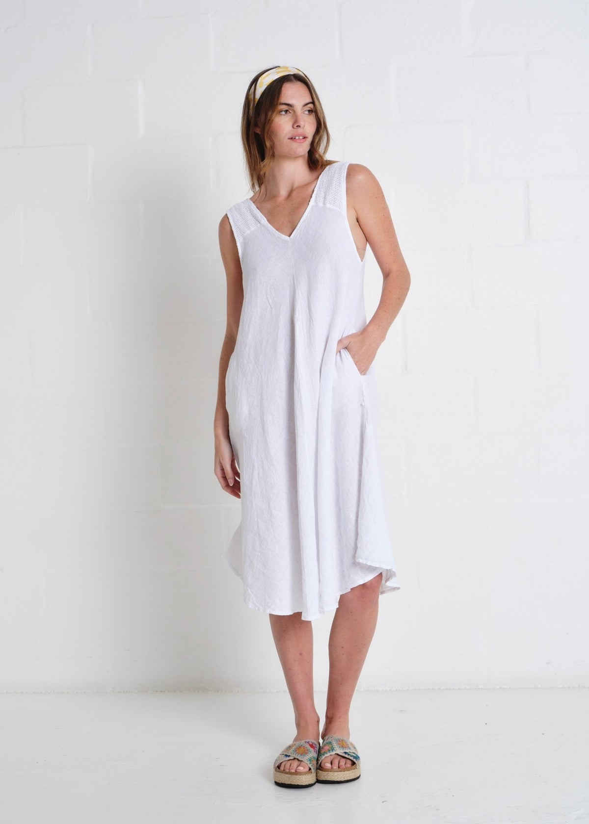 View our Guethary Italian Linen 3/4 Dress In White - by Tribute Store