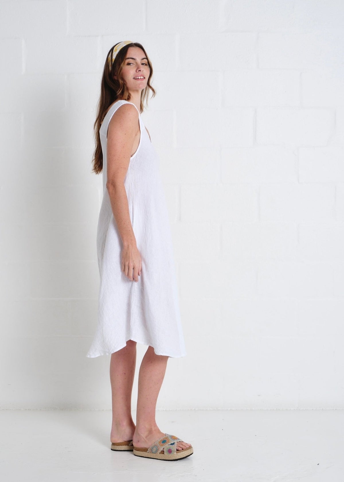 View our Guethary Italian Linen 3/4 Dress In White - by Tribute Store