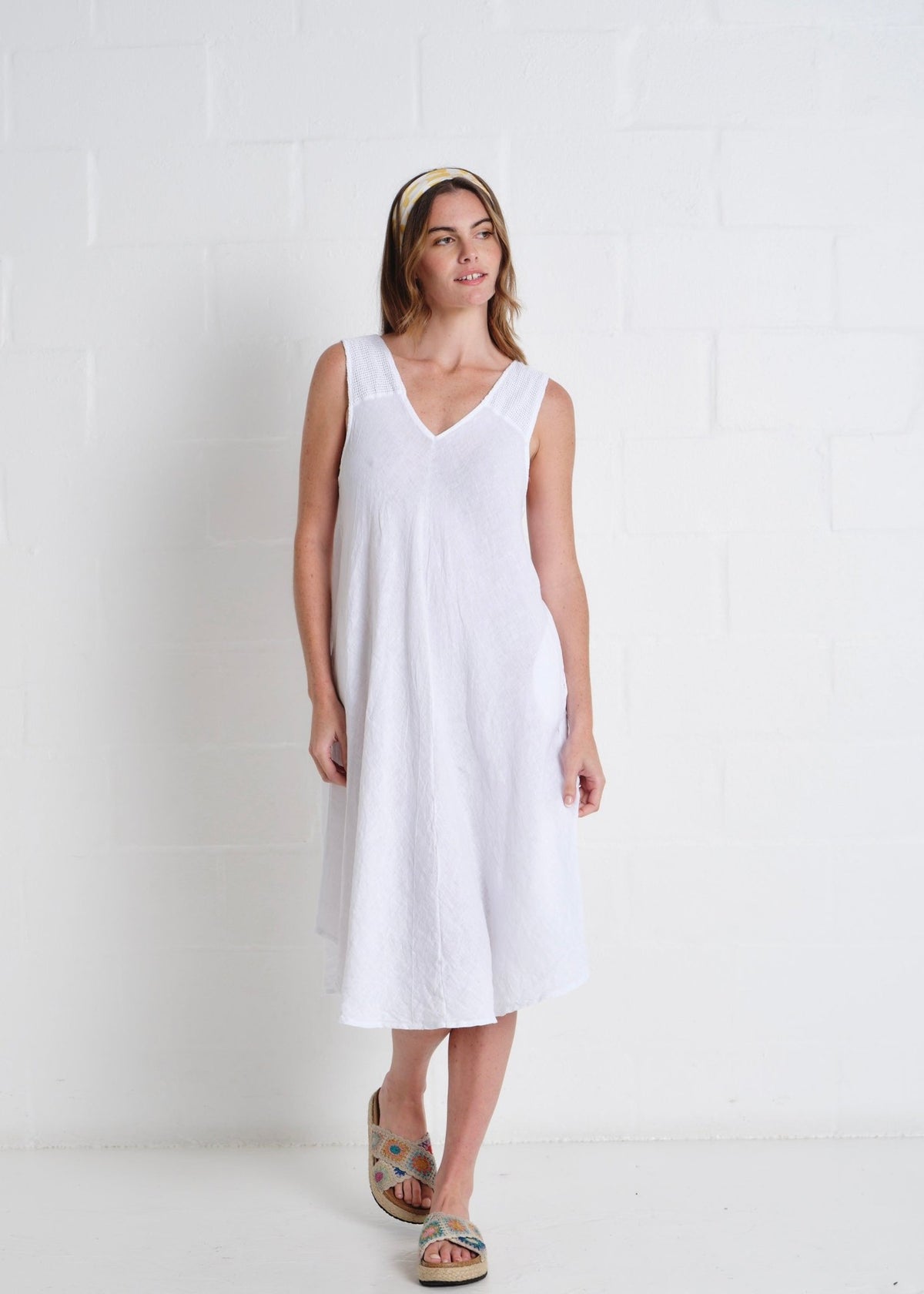 View our Guethary Italian Linen 3/4 Dress In White - by Tribute Store