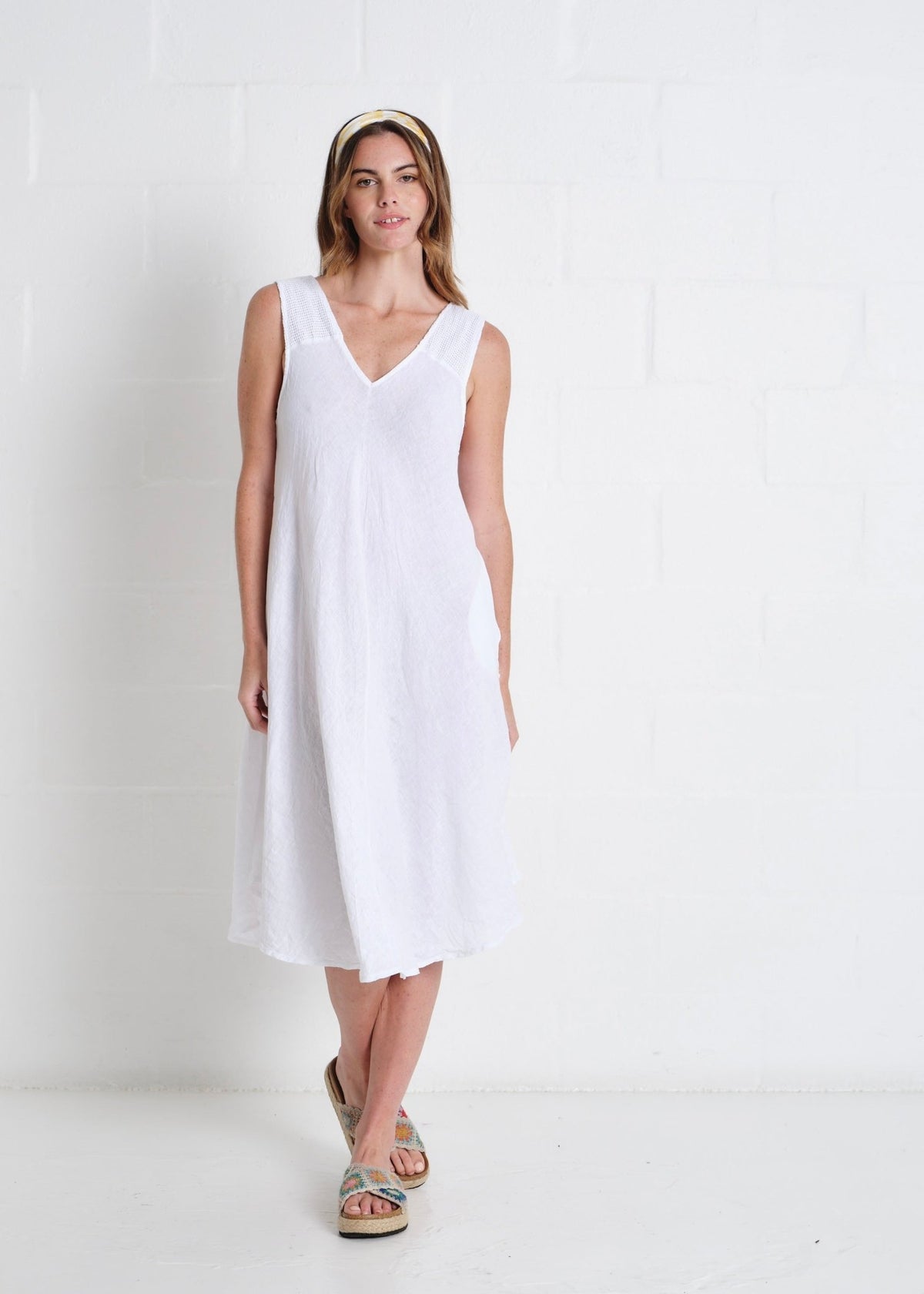 View our Guethary Italian Linen 3/4 Dress In White - by Tribute Store