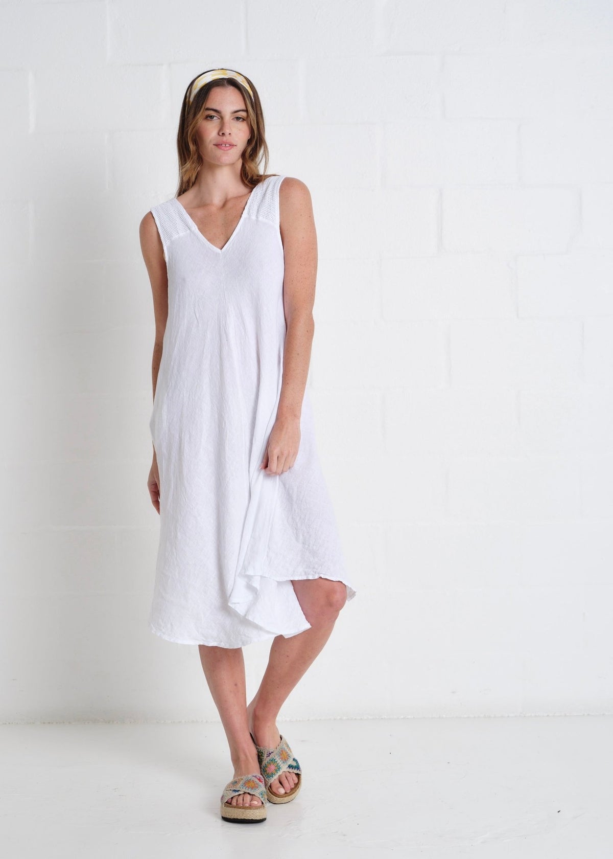 View our Guethary Italian Linen 3/4 Dress In White - by Tribute Store