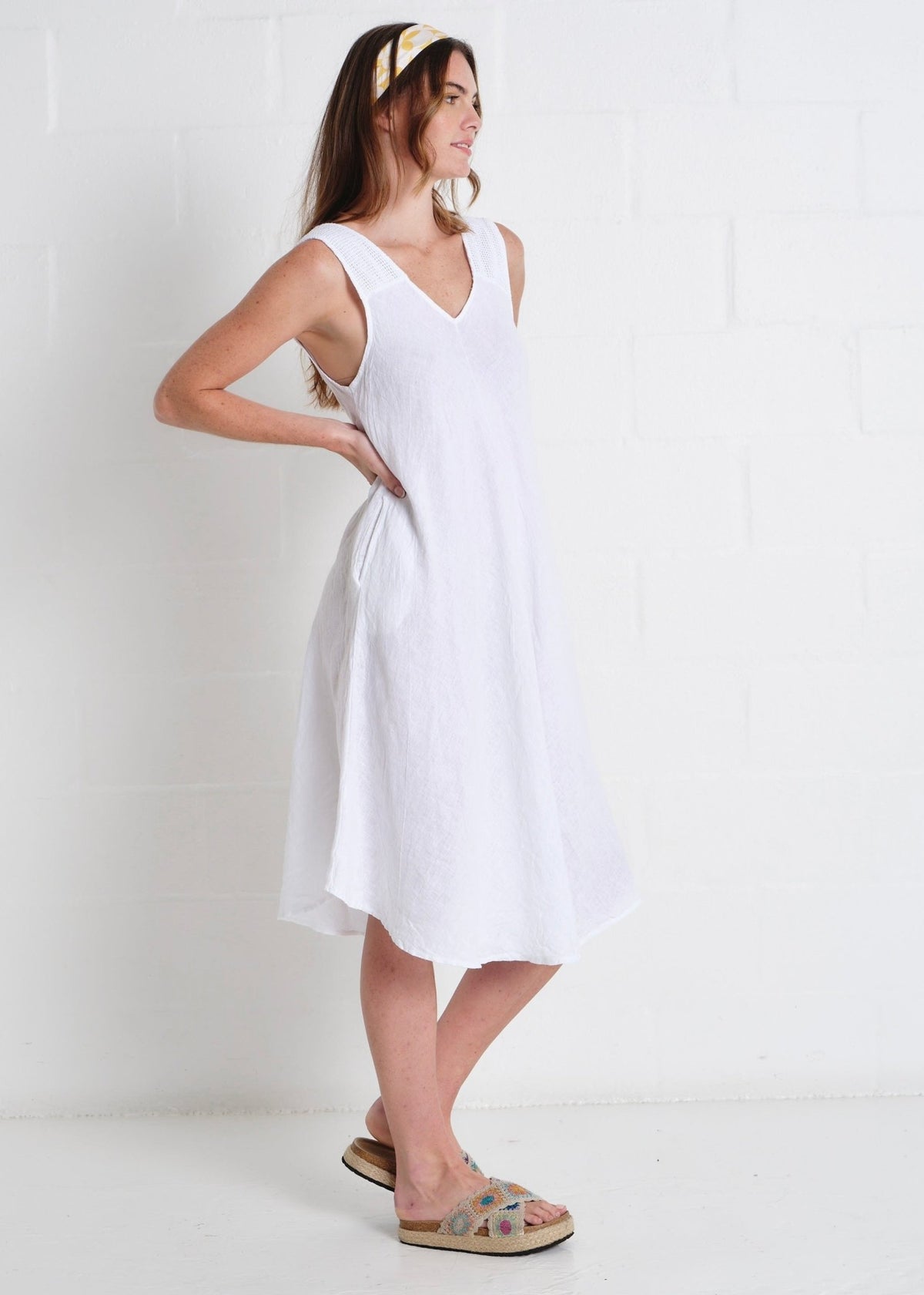 View our Guethary Italian Linen 3/4 Dress In White - by Tribute Store