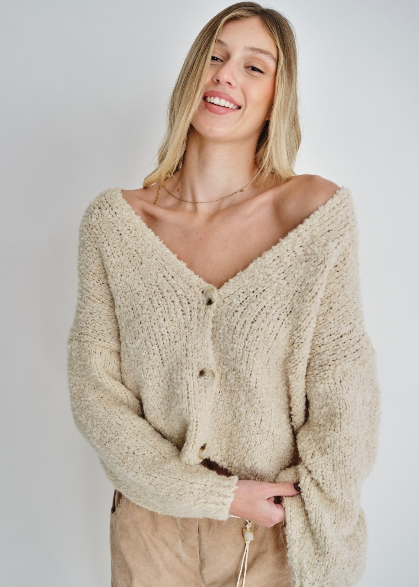 View our Hamptons Chunky Cardigan In Beige - by Tribute Store