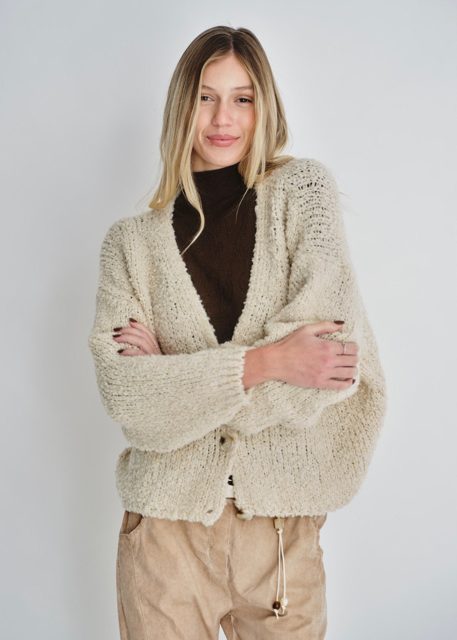 View our Hamptons Chunky Cardigan In Beige - by Tribute Store