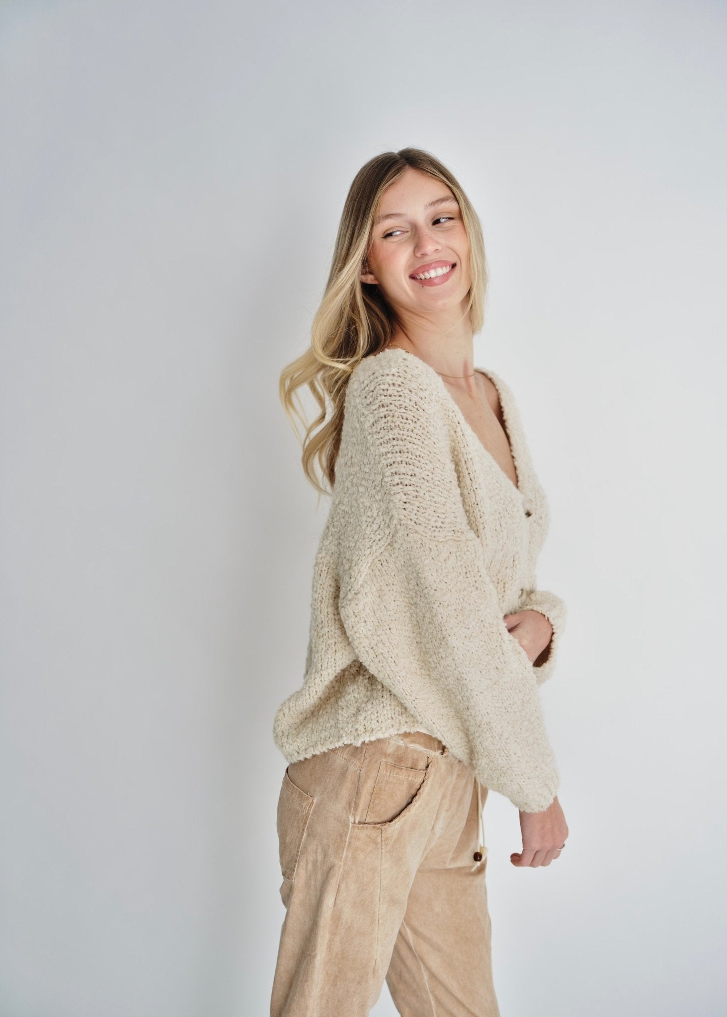 View our Hamptons Chunky Cardigan In Beige - by Tribute Store