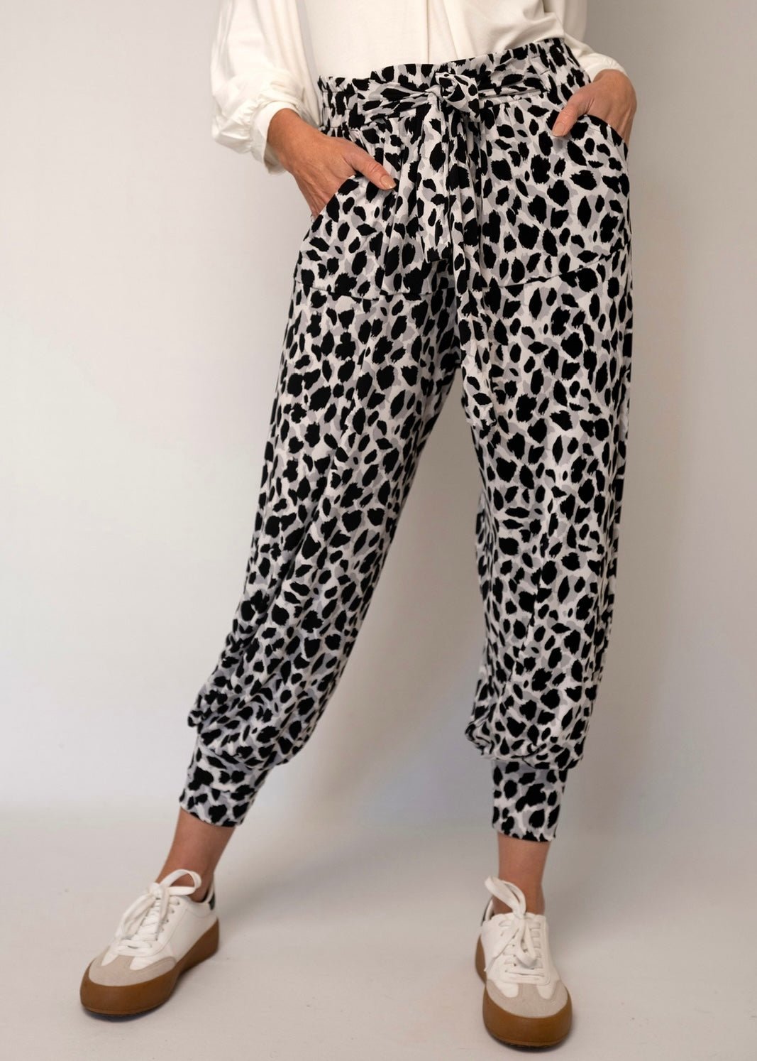 View our Harem Lounge Pants With Animal Print In Black And White - by Tribute Store