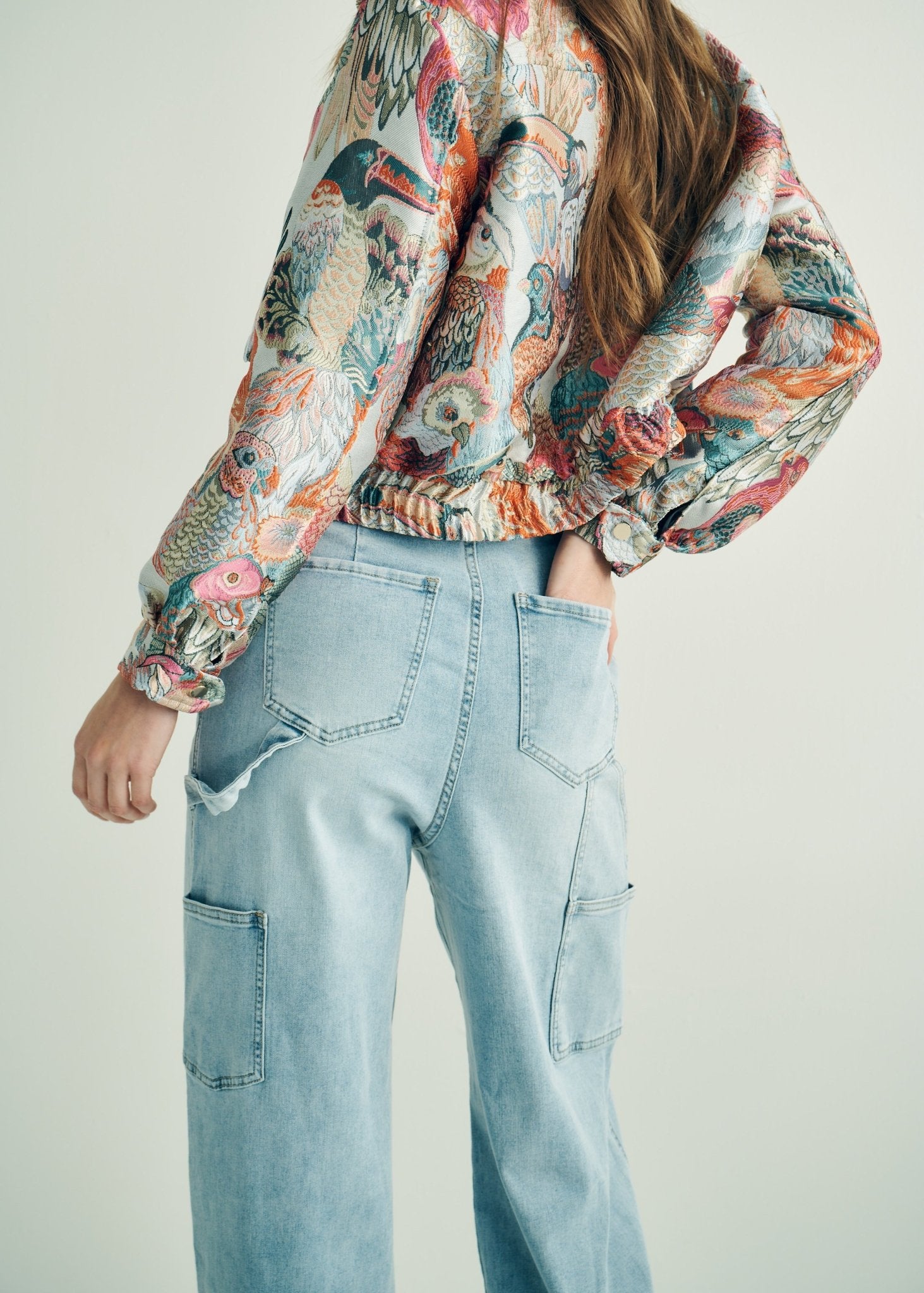 View our High Rise Cargo Style Wide Leg Jeans in Light Blue Denim - by Tribute Store