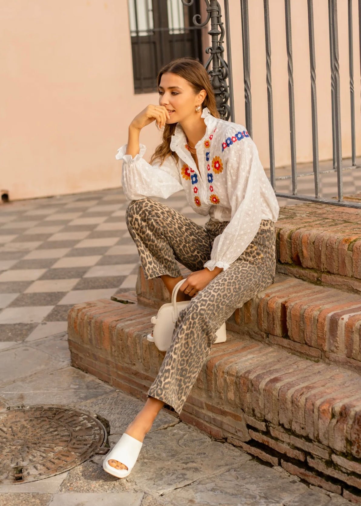 View our High - Waisted Wide Leg Relaxed Fit Jeans with Front Buttons in Animal Print - by Tribute Store