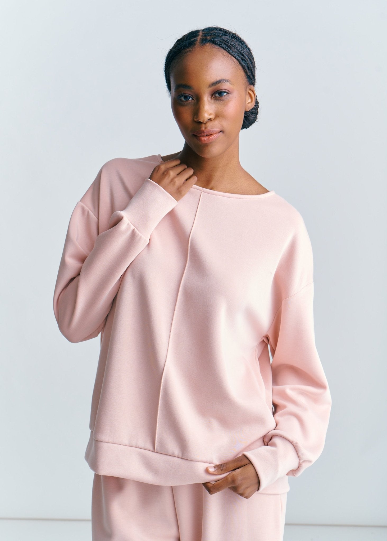 View our Hygge Boat Neck Long Sleeve Sweater In Blush Pink - by Tribute Store